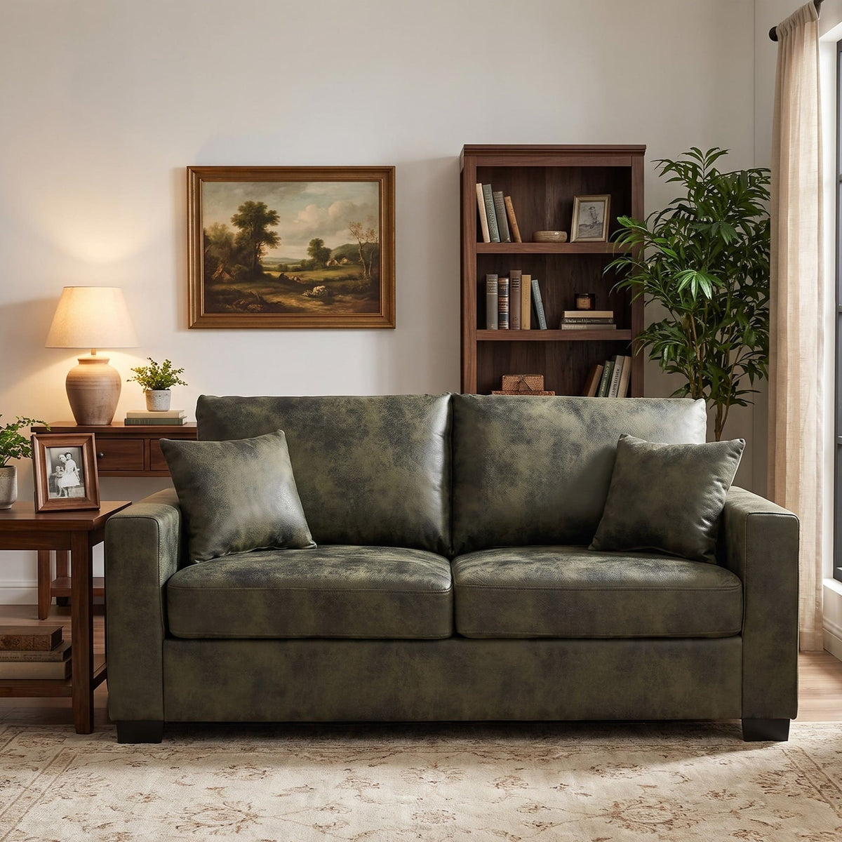 69" Modern Mid-Century 2-Seater Sofa with Throw Pillows
