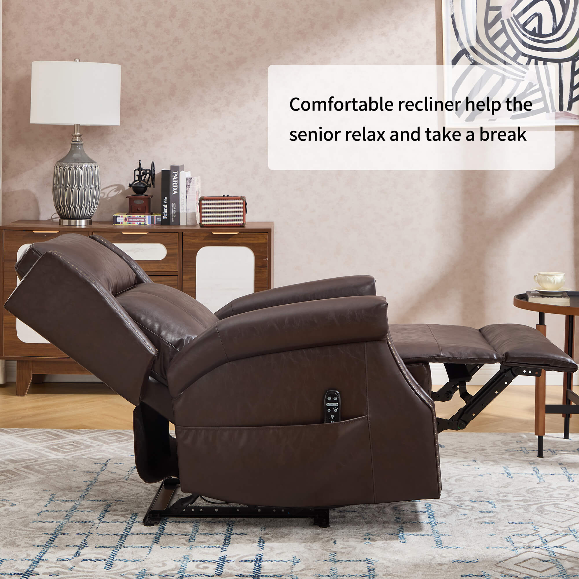 Waxed Faux Leather Massage Heat Modern Manual Recliner Chair