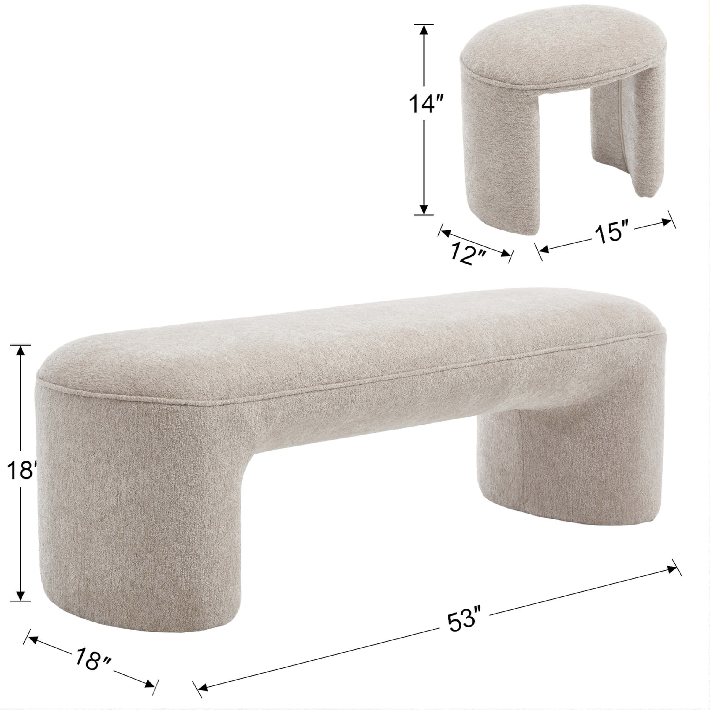 ZH4YOU 53"W Bedroom Bench with 2 Small Stools - 2653BH