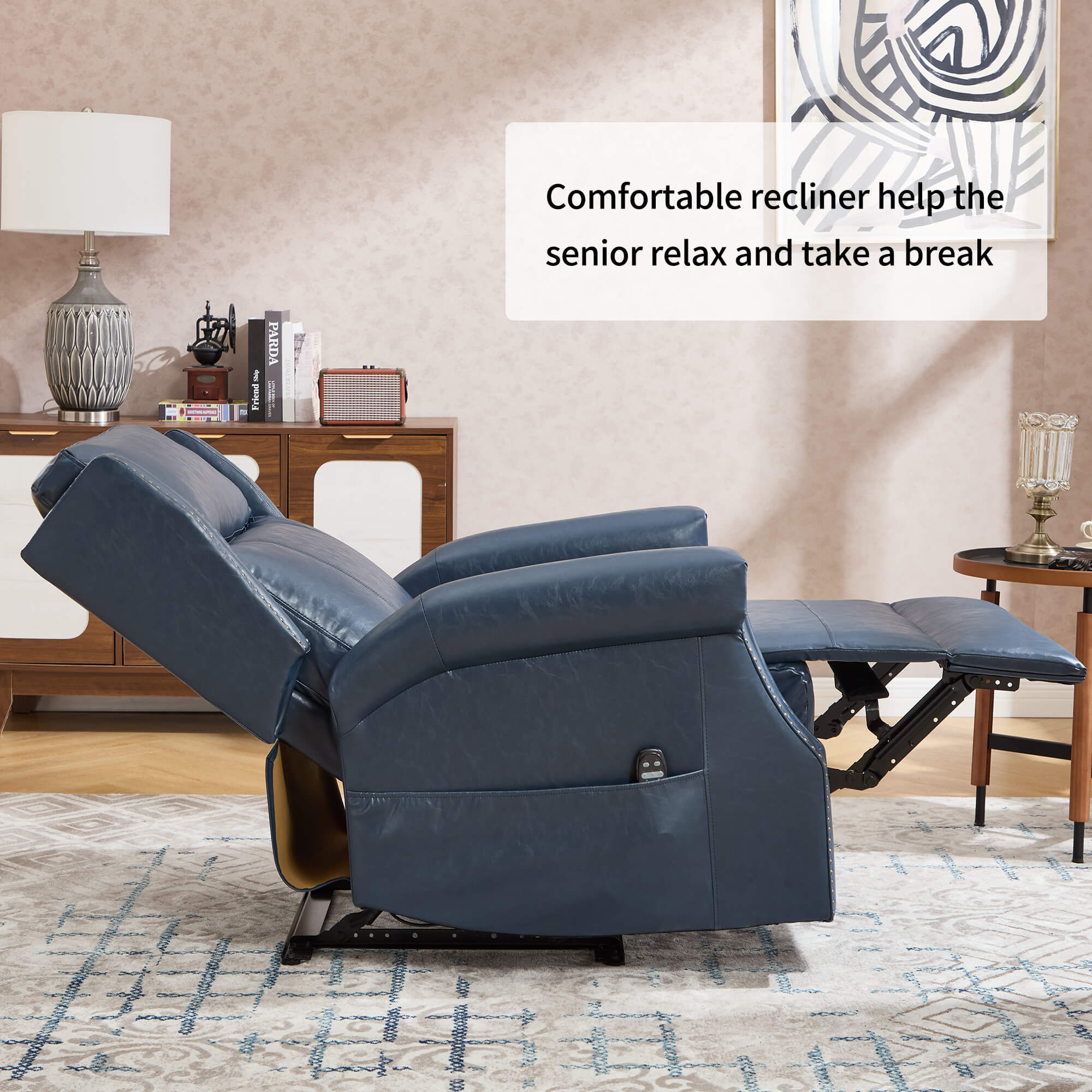 Waxed Faux Leather Massage Heat Modern Manual Recliner Chair