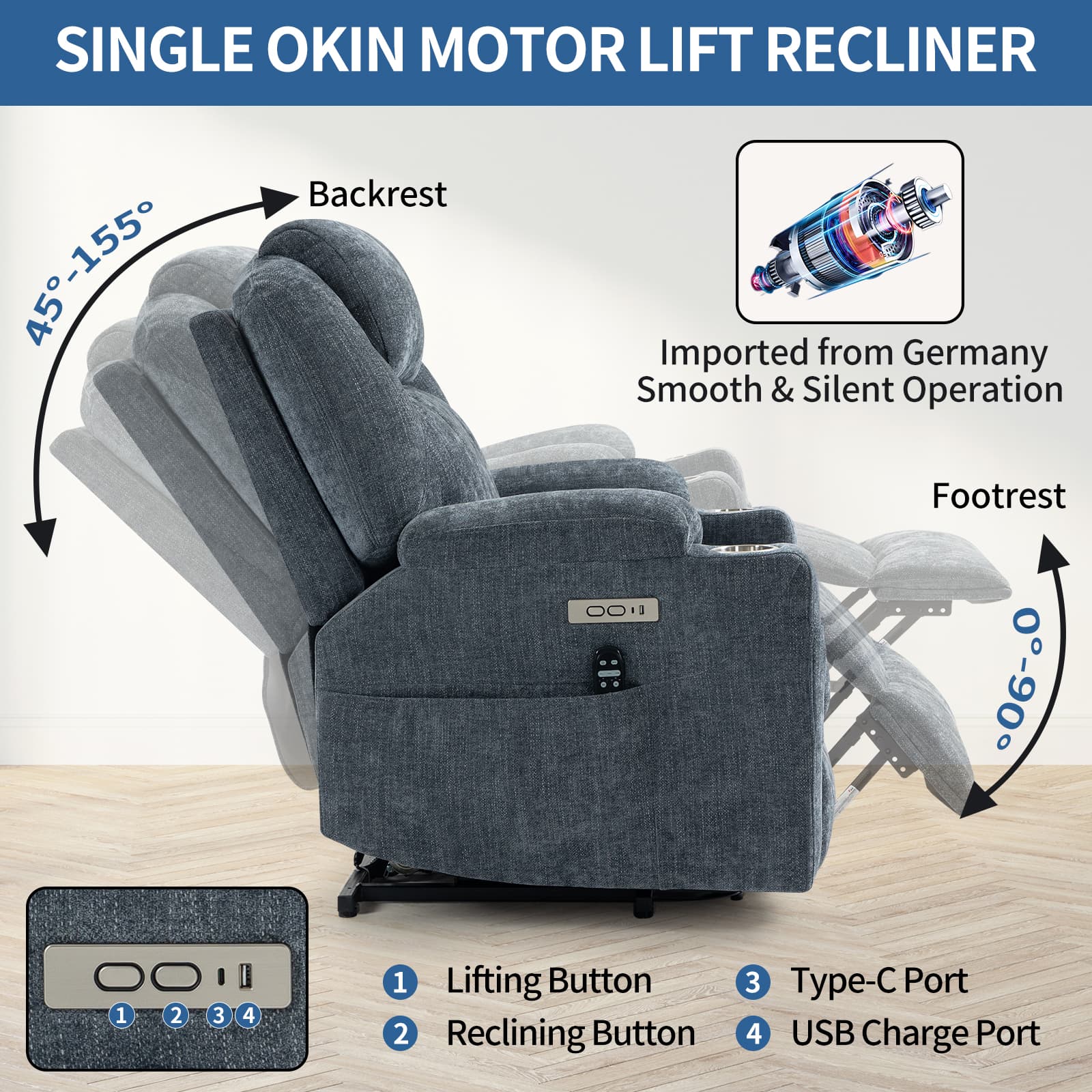 Power Lift Electric Massage Heat USB Recliner Chair