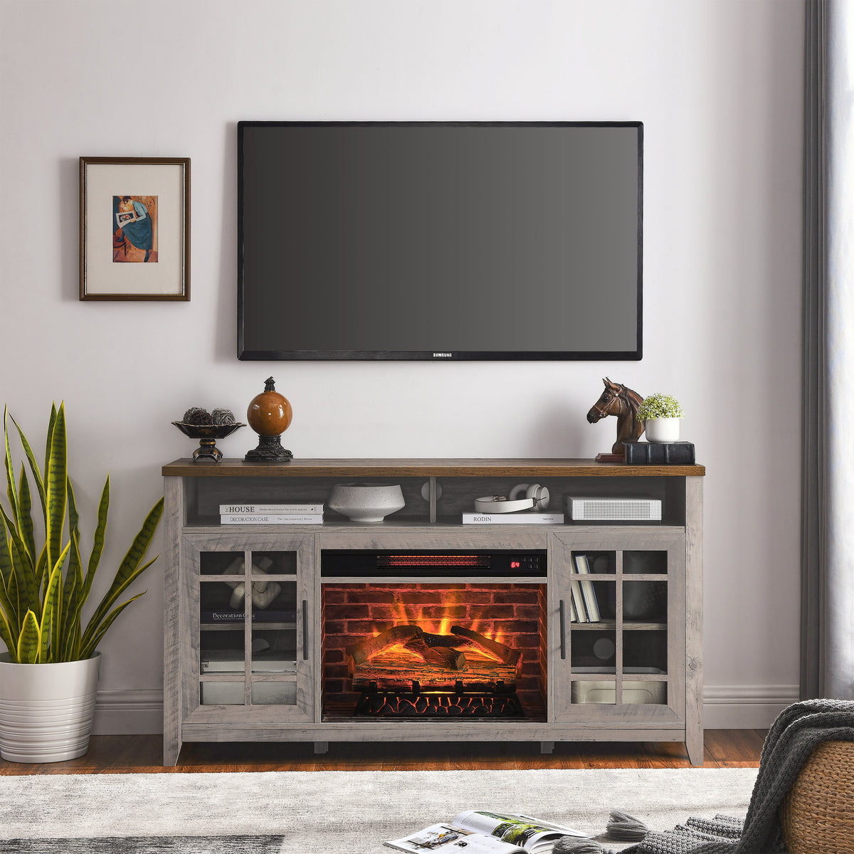 55" TV Media Stand with Electric Fireplace KD Insert