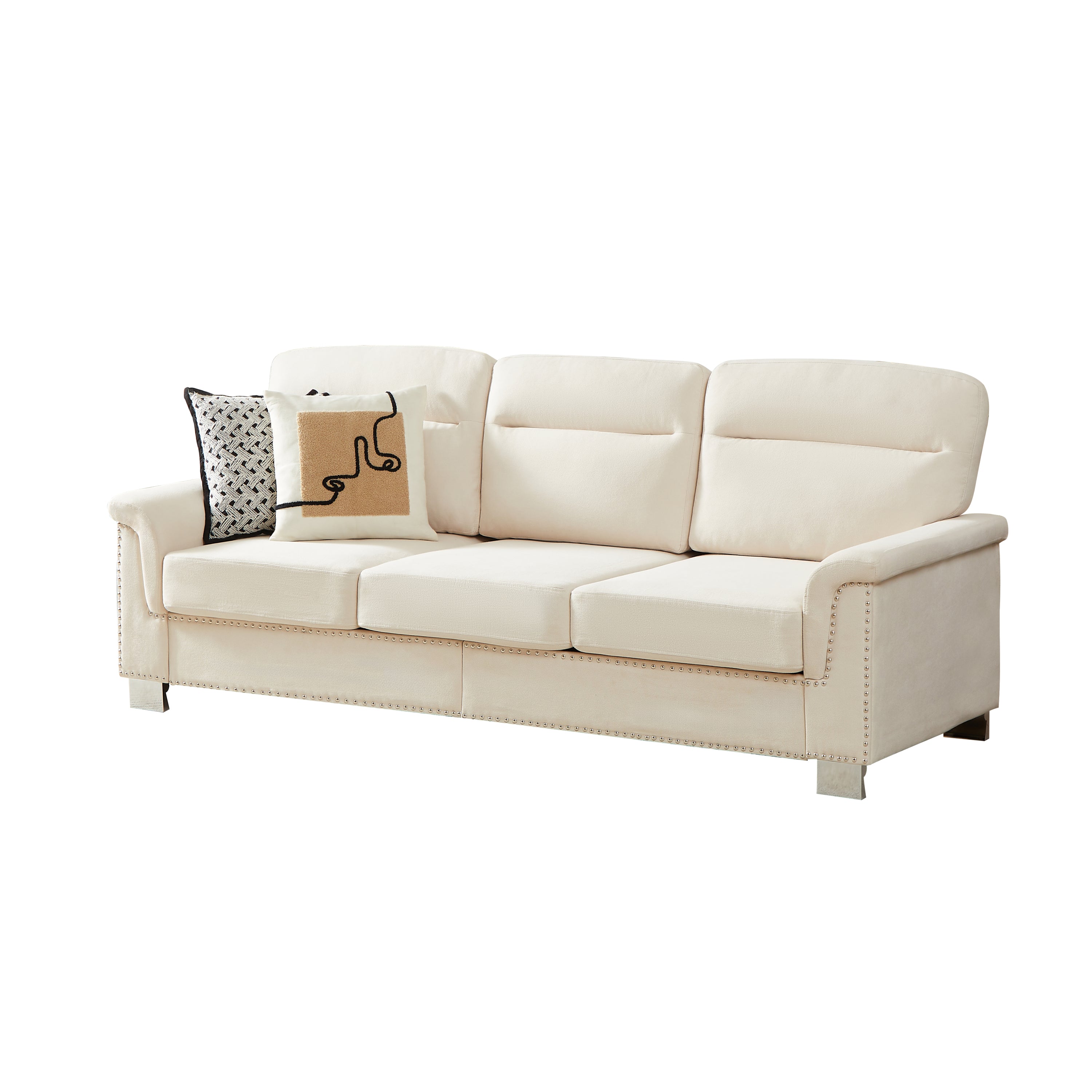 Modern Velvet 3 Seater Sofa with Nailhead Trim and Spring Cushions