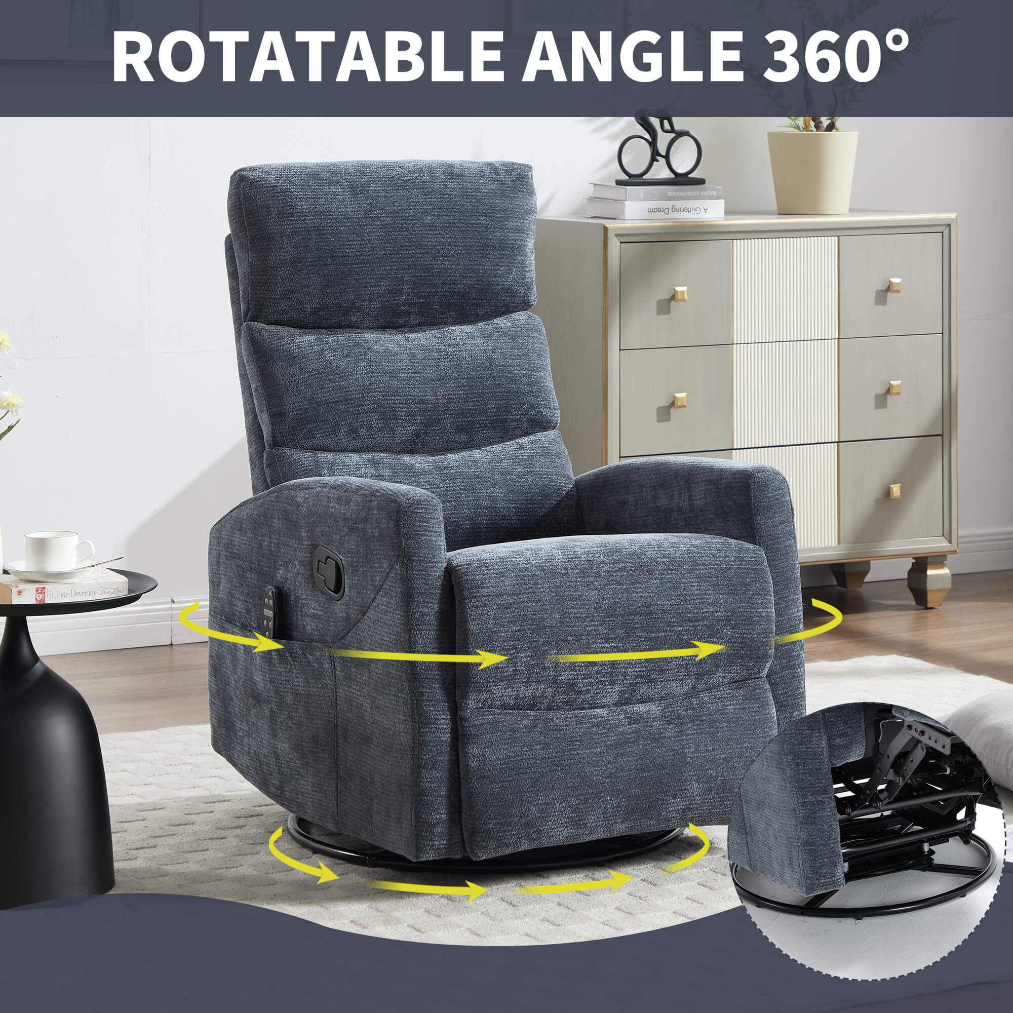 Modern Chenille Heat Massage Rocker Swivel Recliner Chair