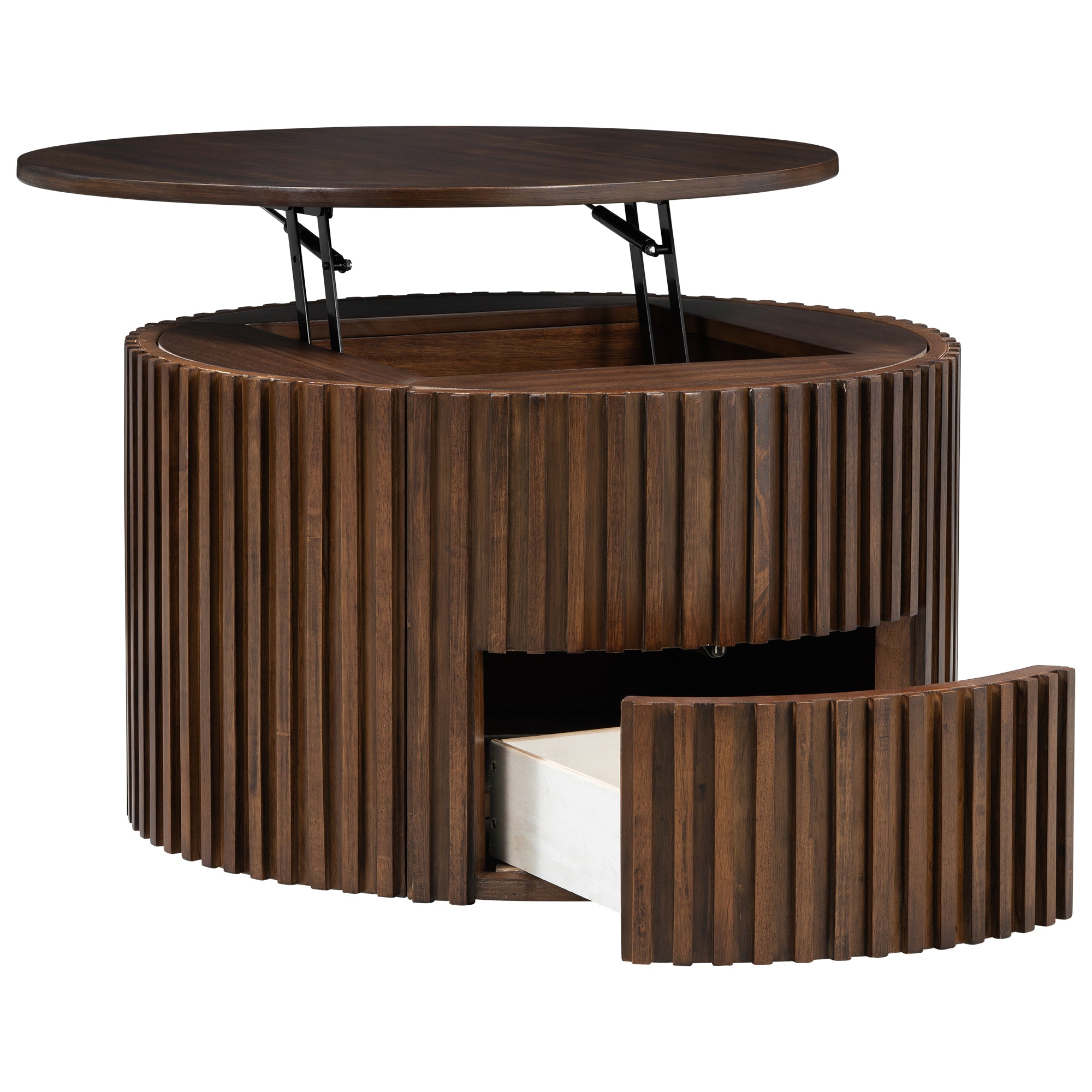 29.8" Round Lift Top Coffee Table with Storage & Fluted Base