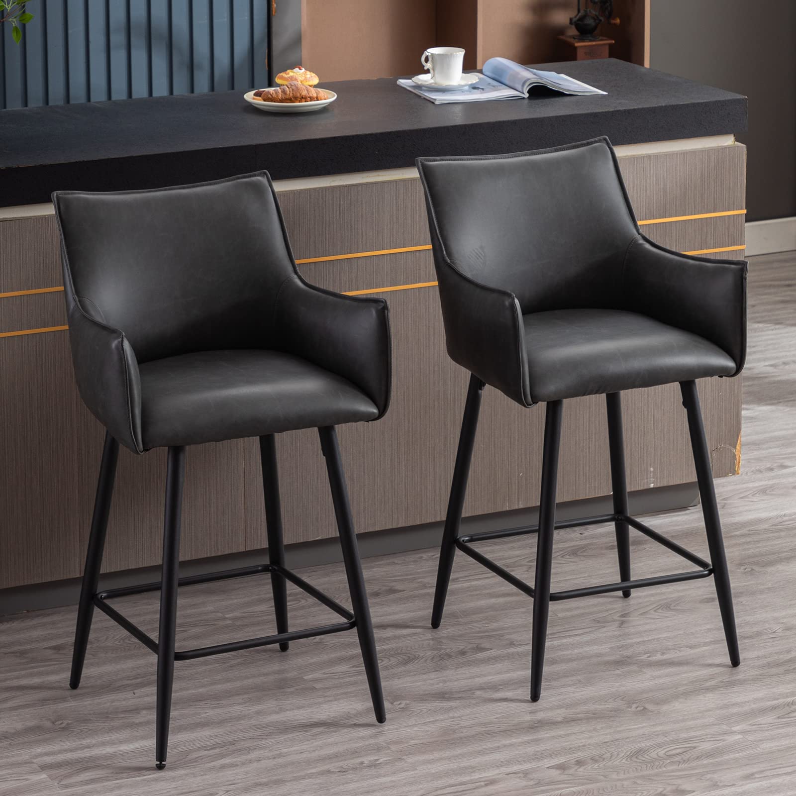 CHICAURA 26" Leather Counter Height Bar Stools Set of 2 - 8693CS