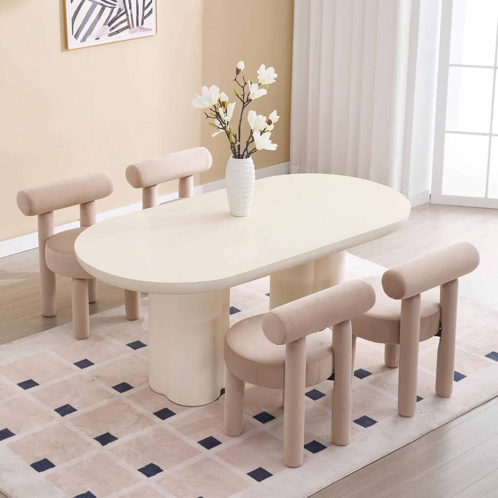 Dining set with two chairs and vase