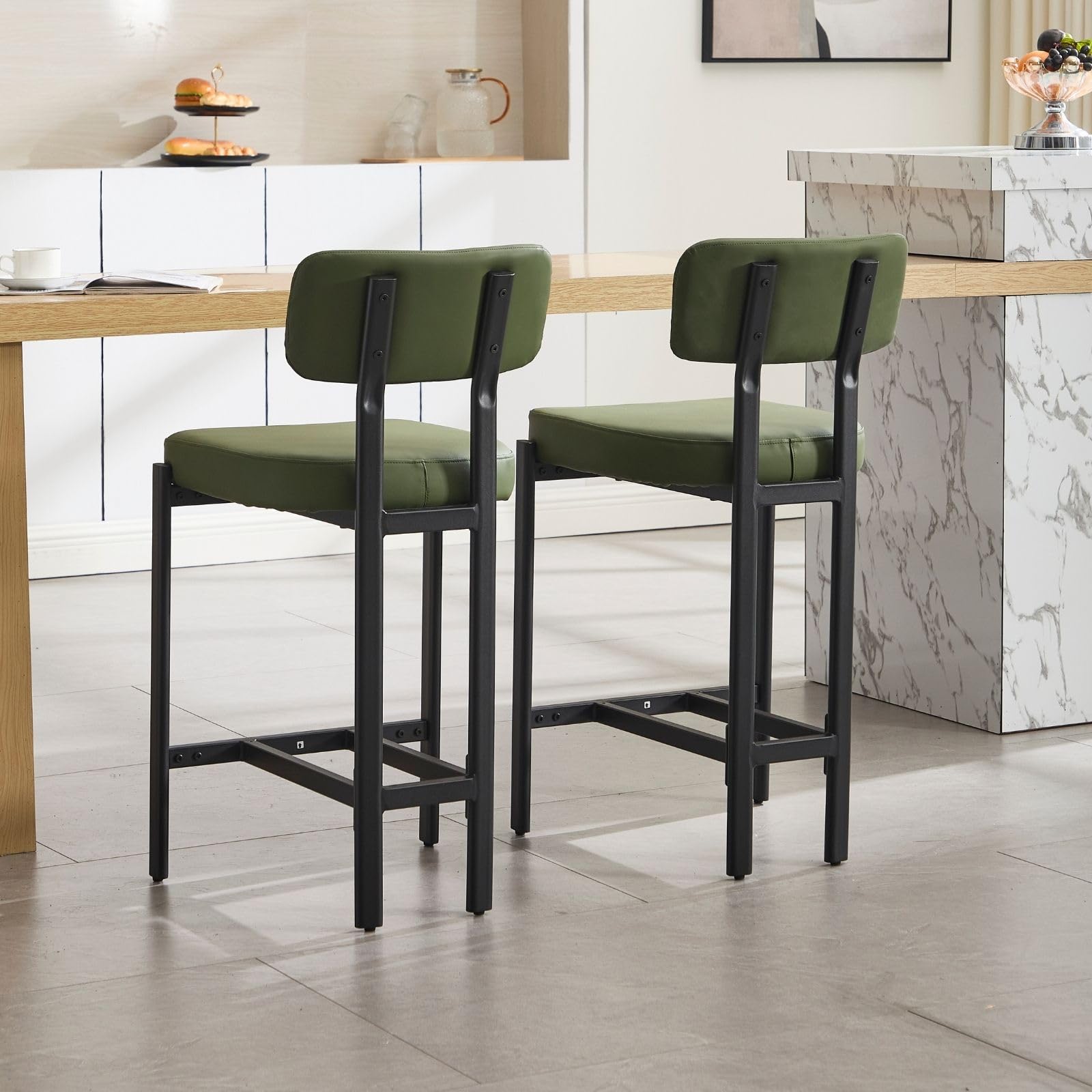 VESCASA 26"H Leather Counter Stools stools  Set of 2 - 24807CS