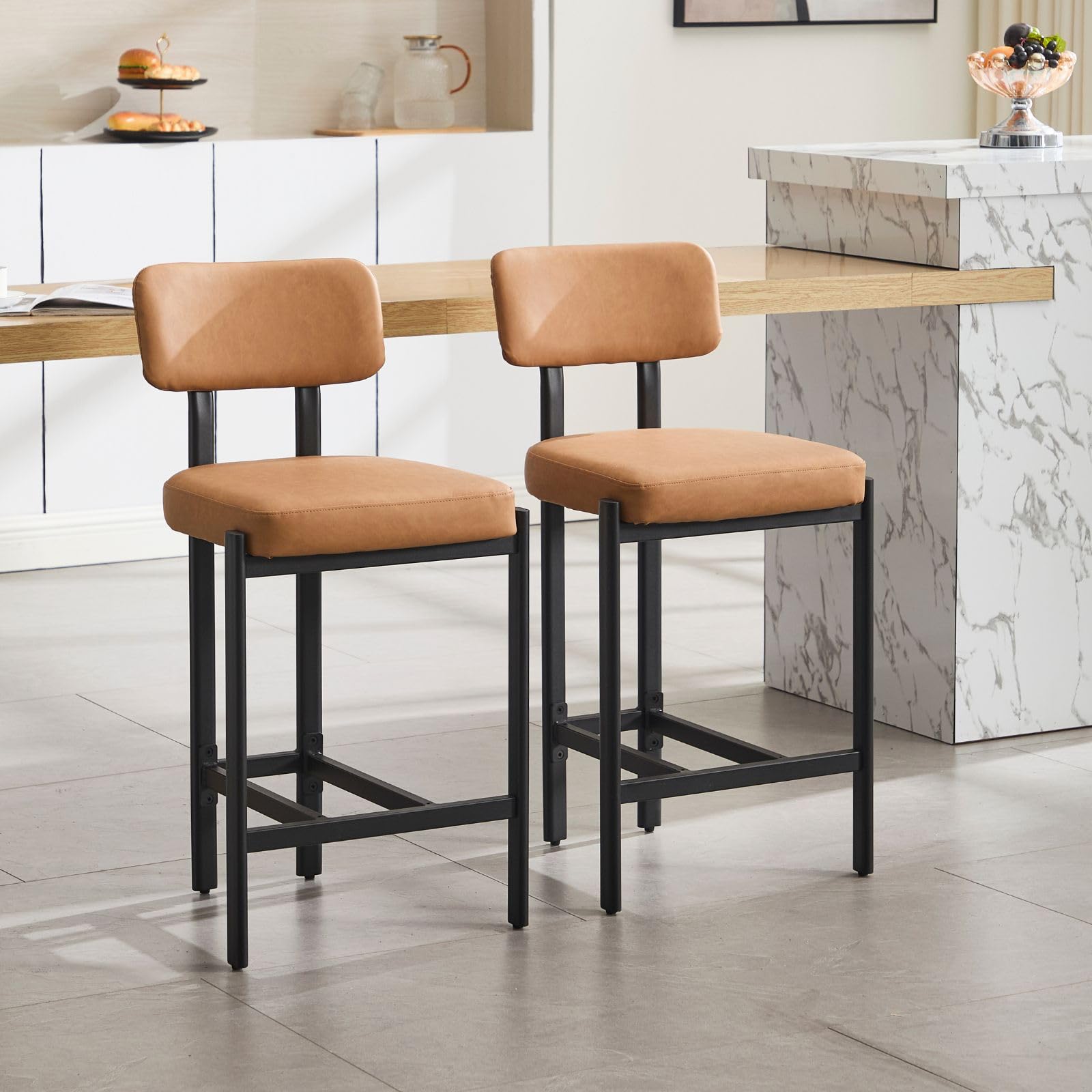 VESCASA 26"H Leather Counter Stools stools  Set of 2 - 24807CS
