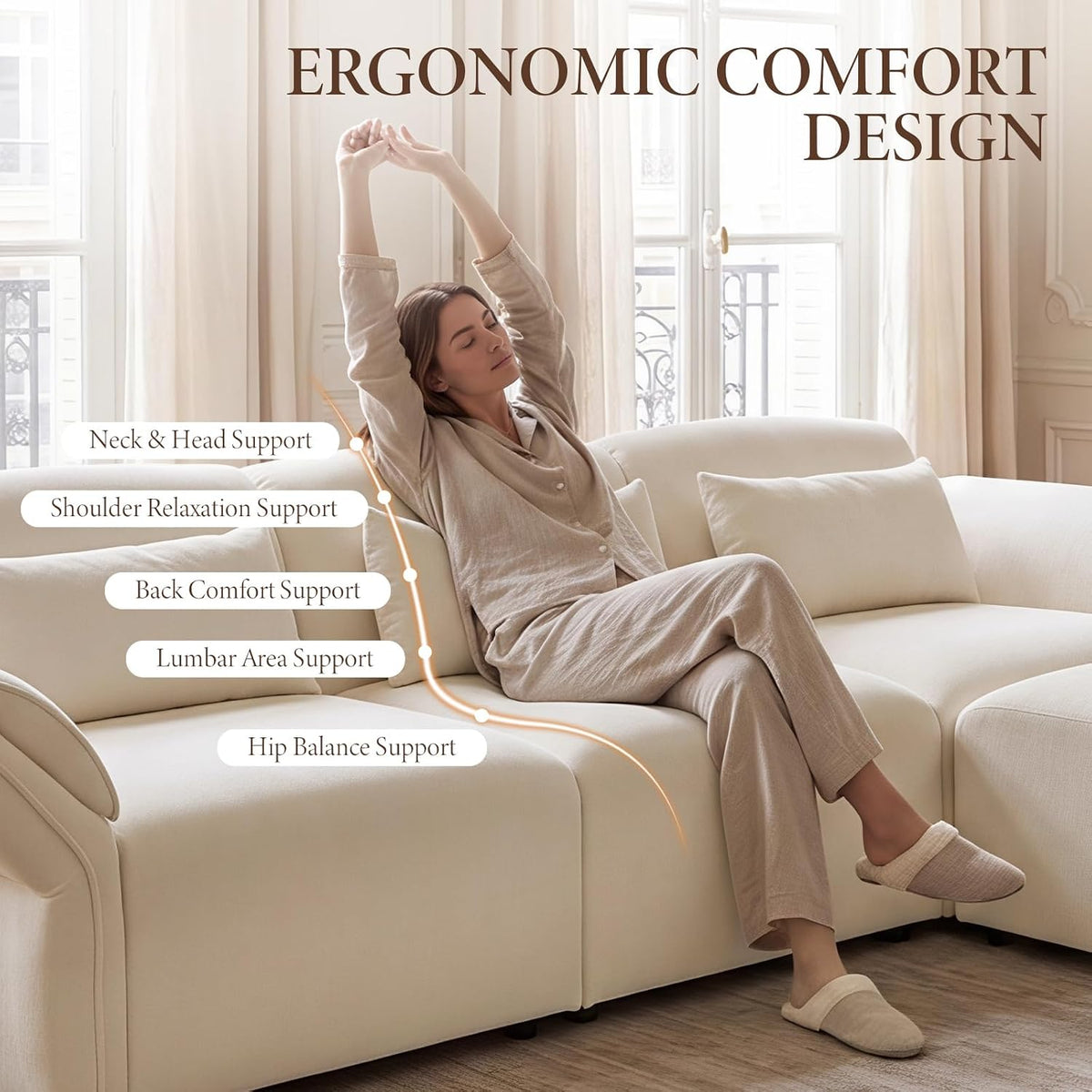 Chenille Modular Sectional Sofa with Deep Seats and Ottoman
