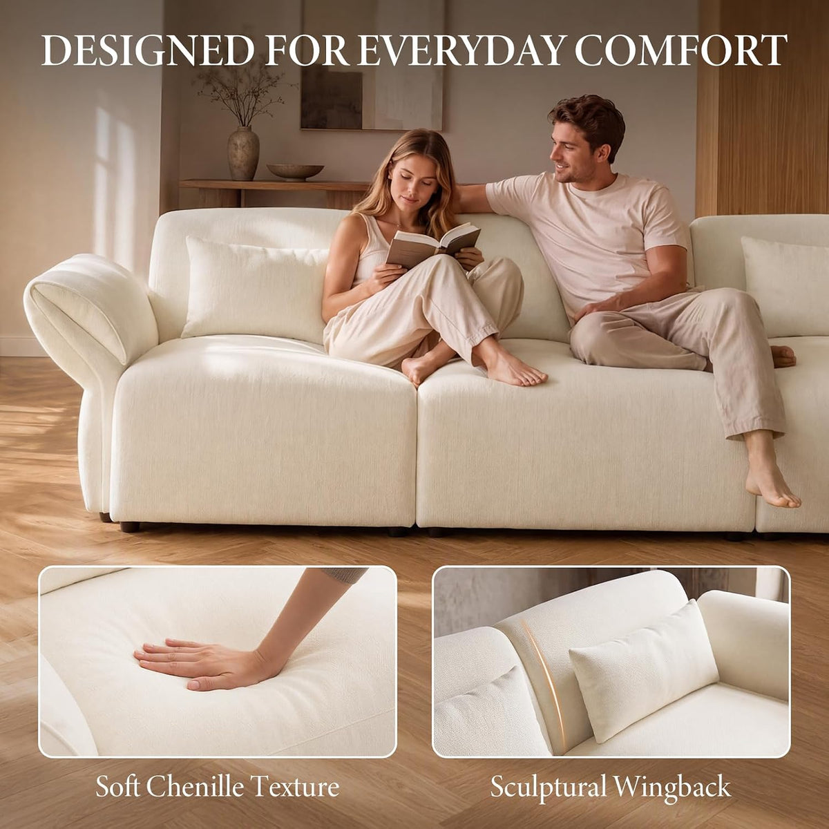 Chenille Modular Sectional Sofa with Deep Seats and Ottoman