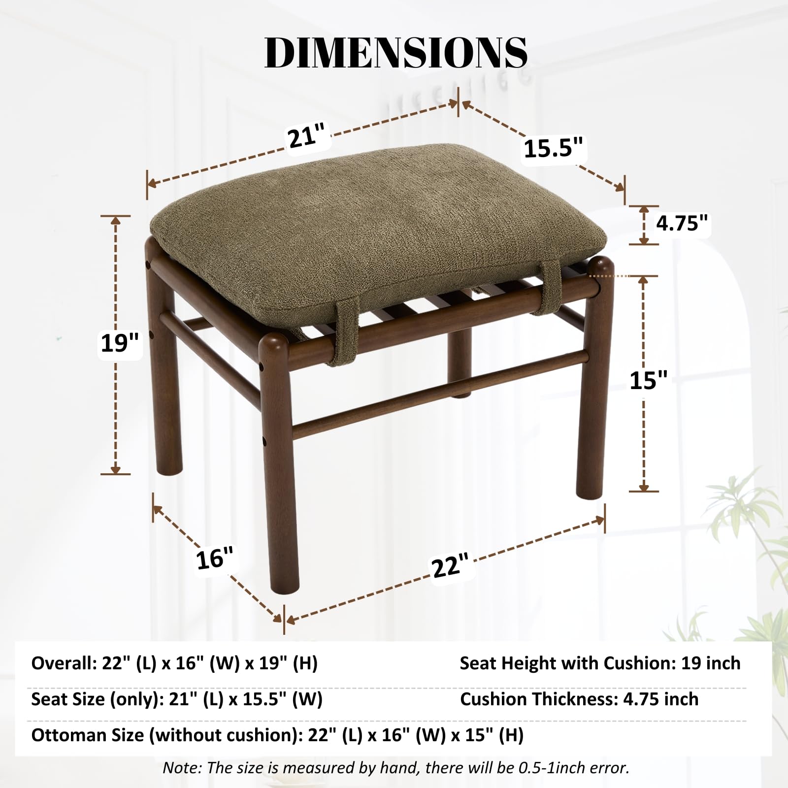 Janoray Wood Footstool Ottoman 1 PCS - 0100OT
