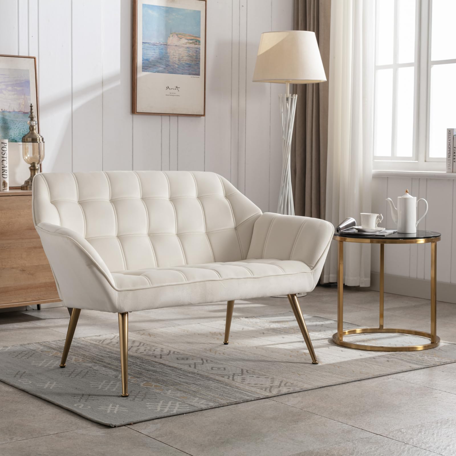 ROCITY 48" Modern Velvet Small Loveseat Sofa - 8904AC