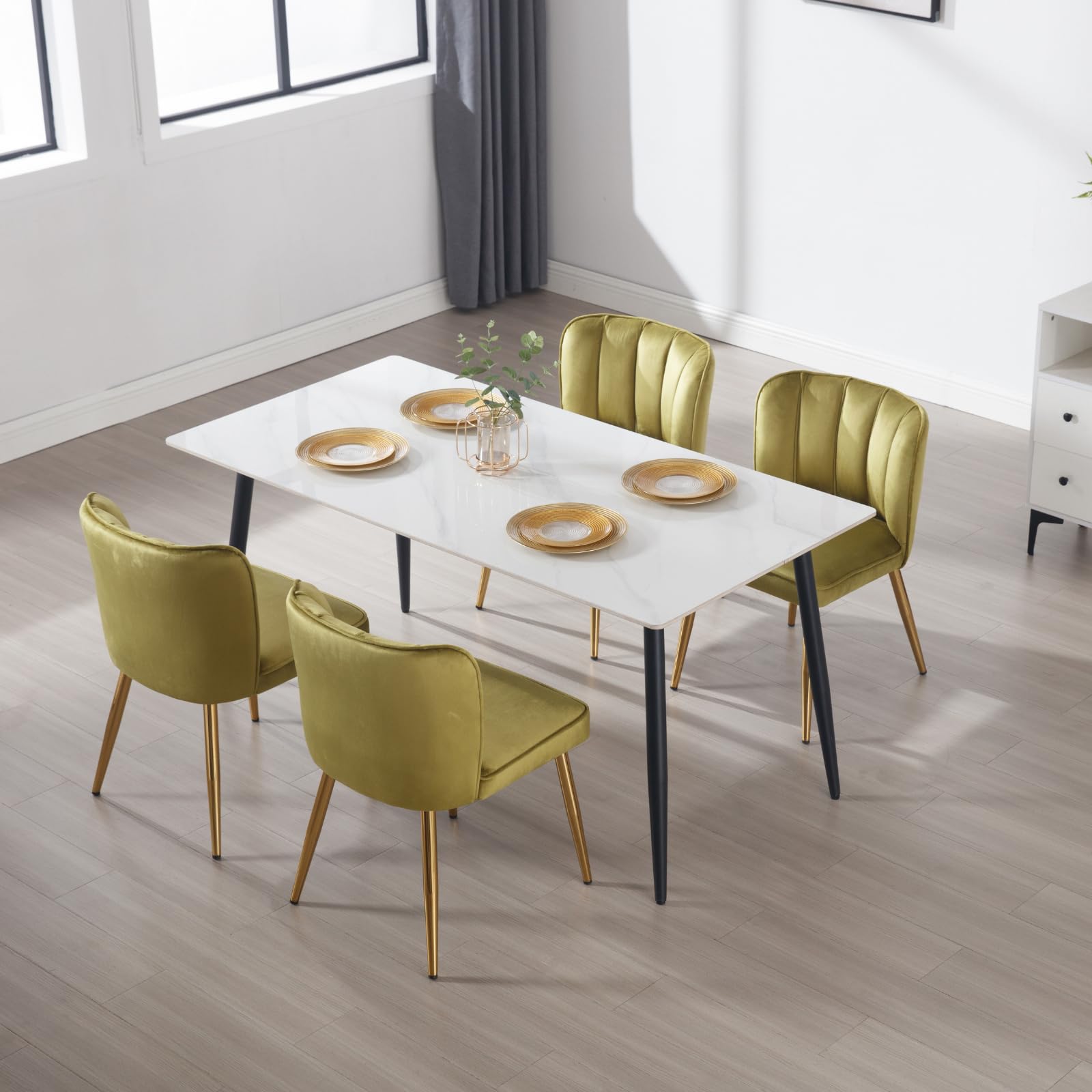 ZH4YOU Modern Velvet Fabric Dining Chairs Set of 2 - 1736