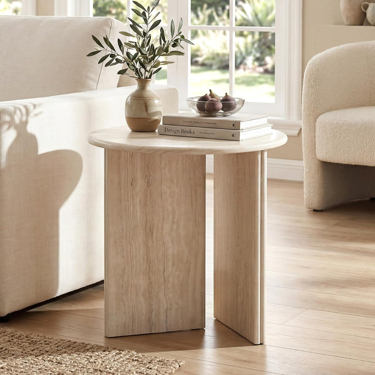18" Round Faux Travertine Accent Side Table