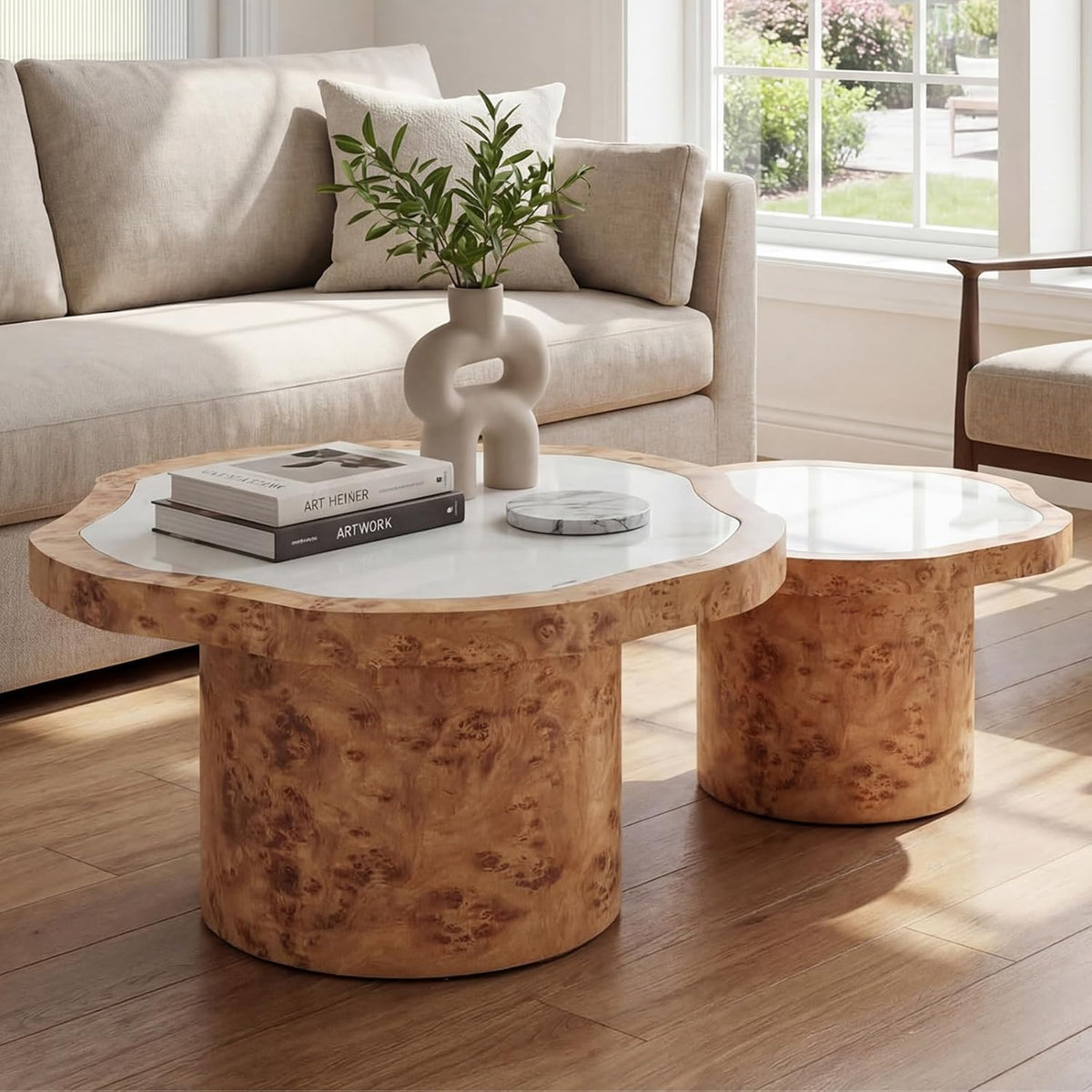 31" Nesting Coffee Table Set of 2 Modern Cloud Wood Center Tables