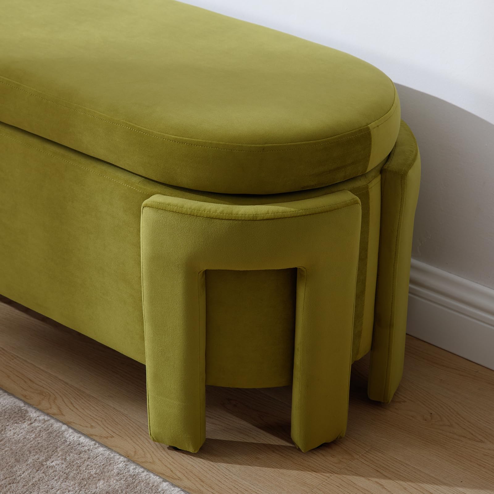 Close-up of bench leg and feet