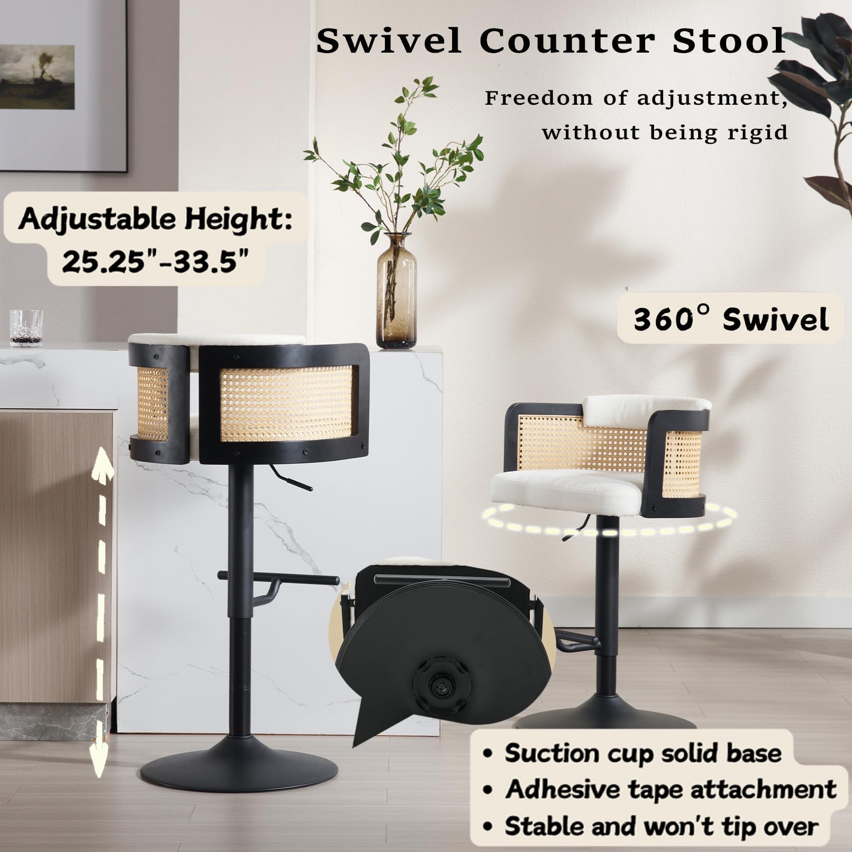 ZH4YOU Modern Upholstered Swivel Bar Stools Set of 2 - 6088AB