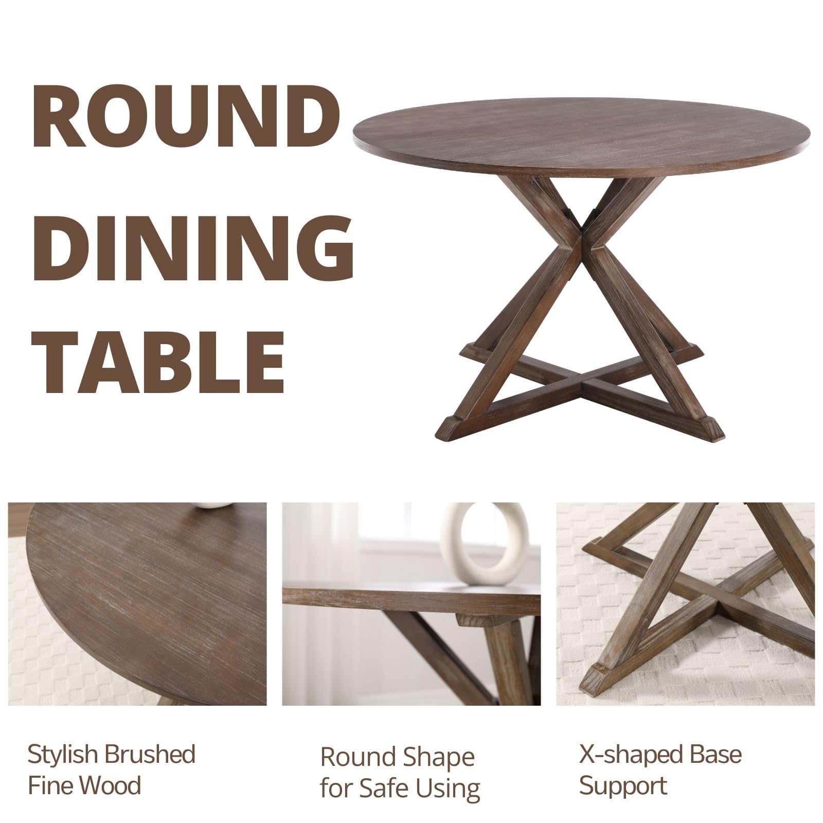 Janoray 47 Inch Rustic Farmhouse Round Dining Table - 22647DT