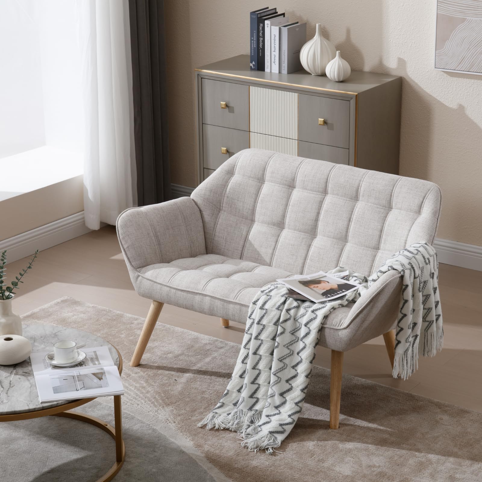 ROCITY 48" Modern Velvet Small Loveseat Sofa - 8904AC