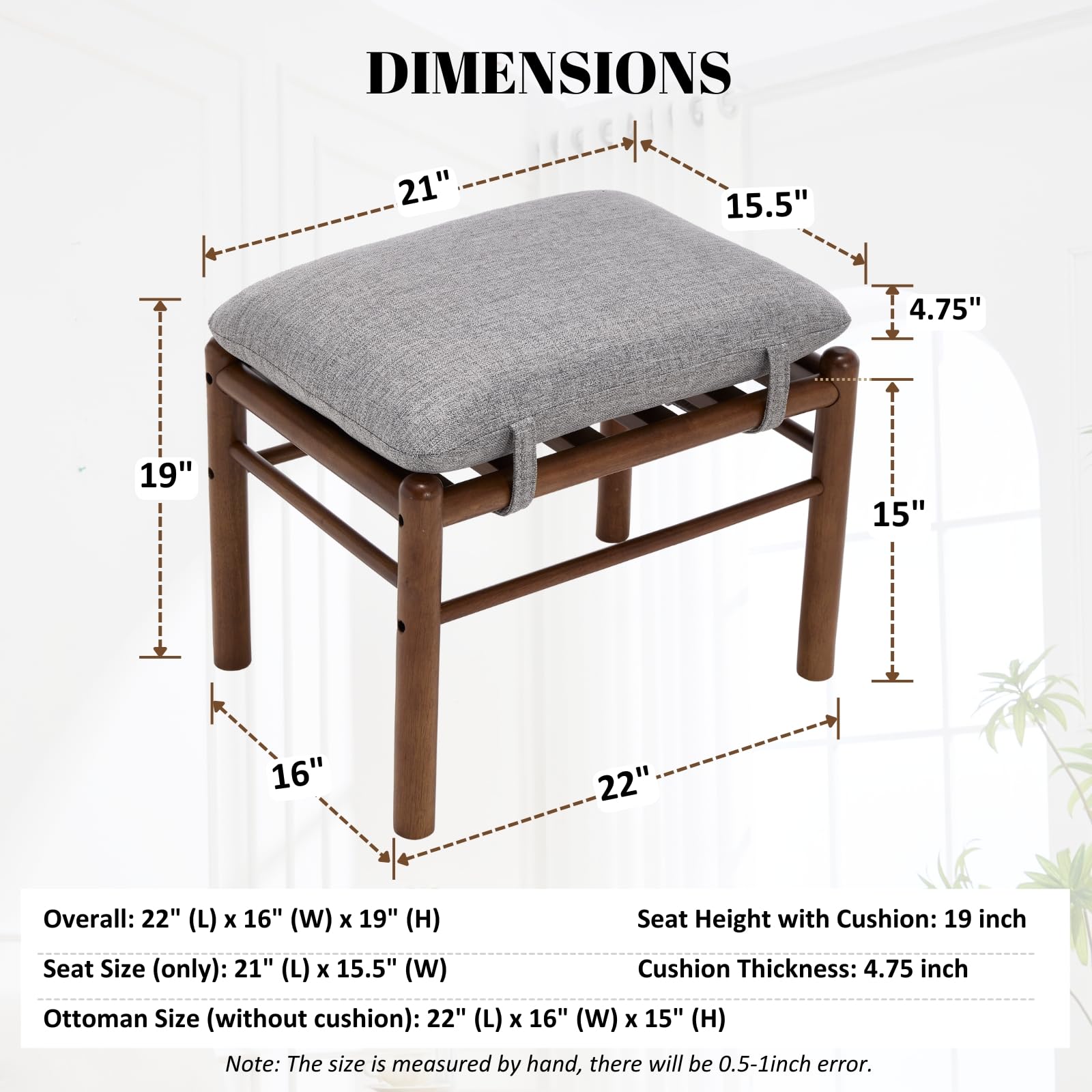 Janoray Wood Footstool Ottoman 1 PCS - 0100OT