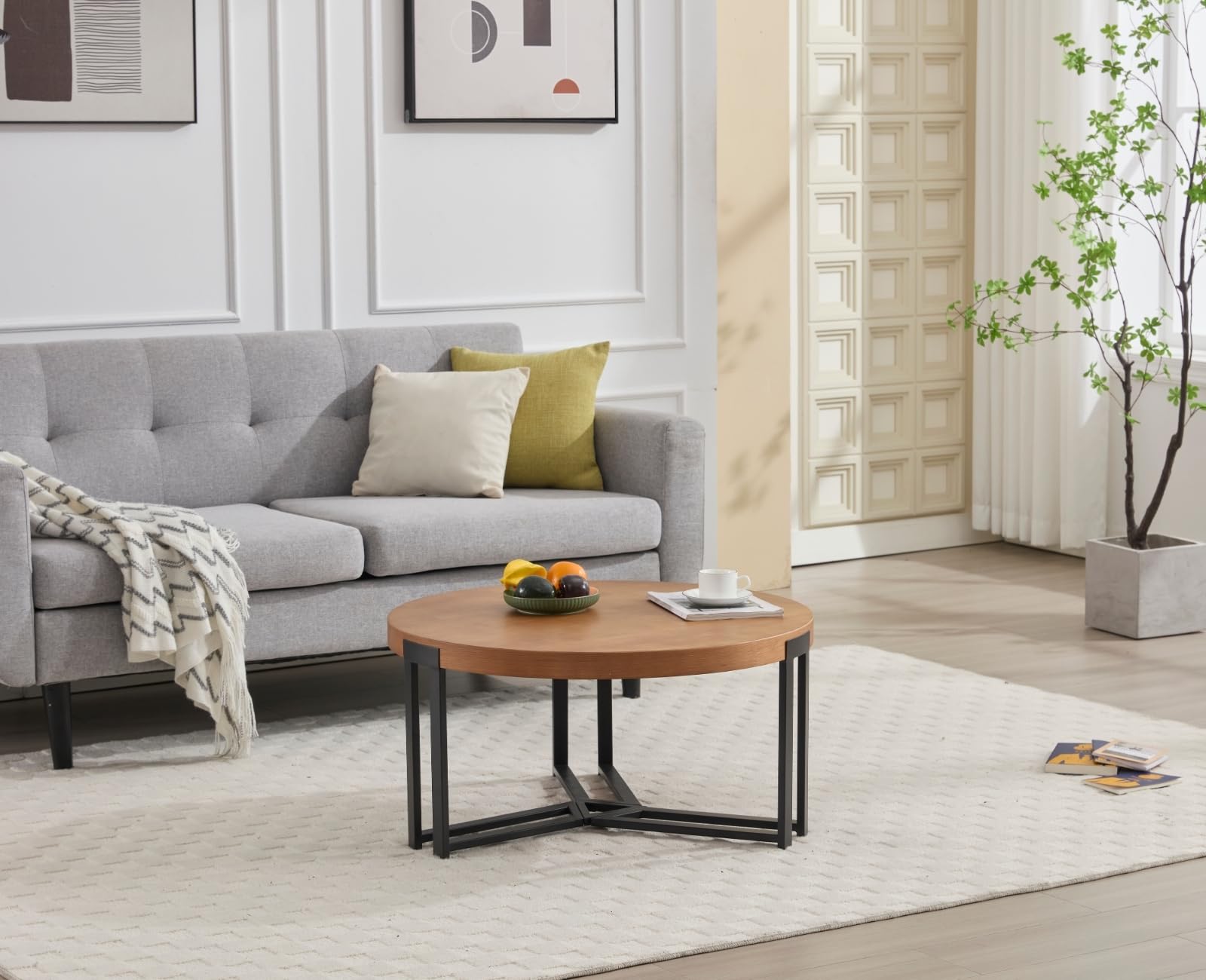 ROCITY 31.5'' Round Natural Wooden Small Circle Coffee Table - 22743