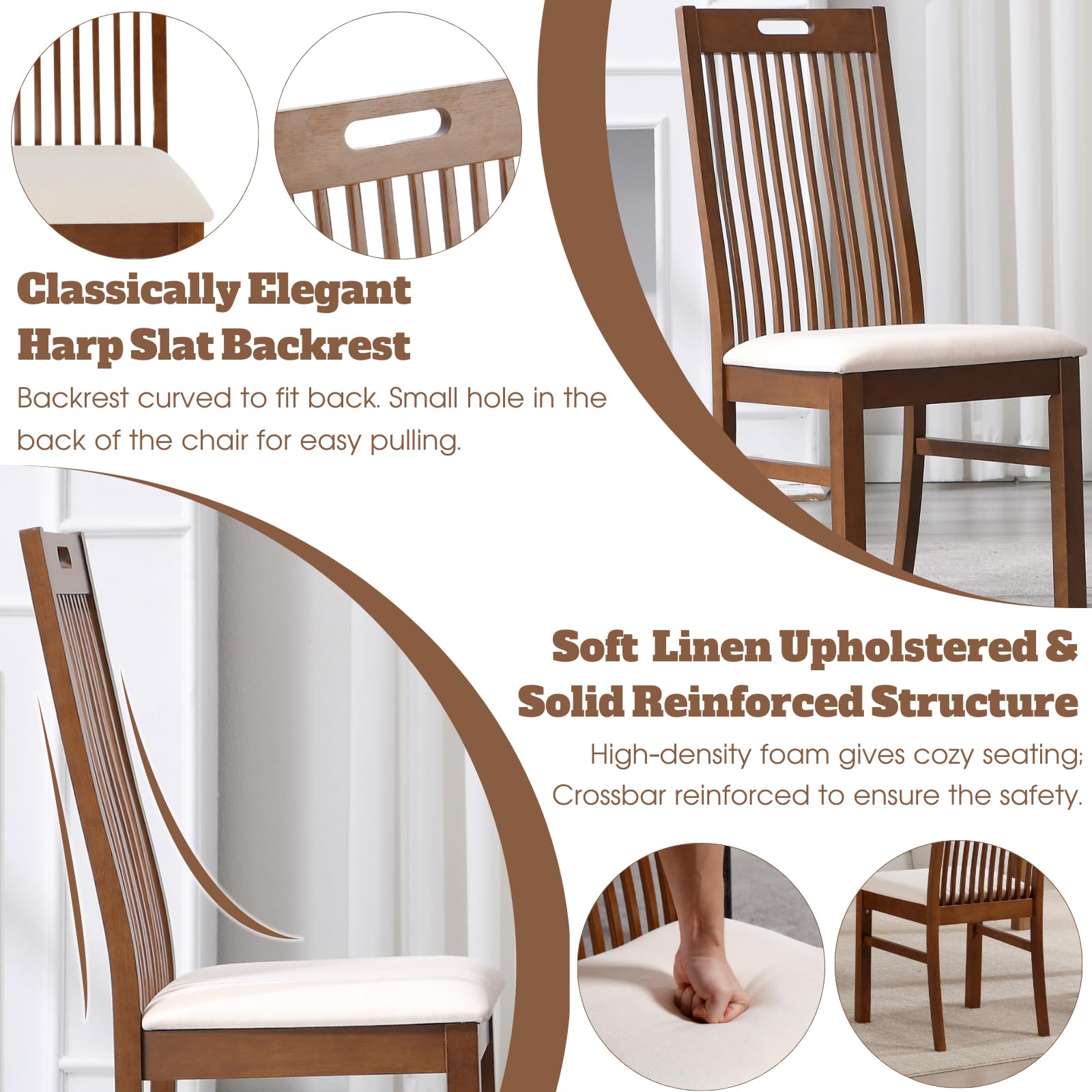 CIMOTA Farmhouse Walnut Wood Dining Chairs Set of 2 - 8131DC