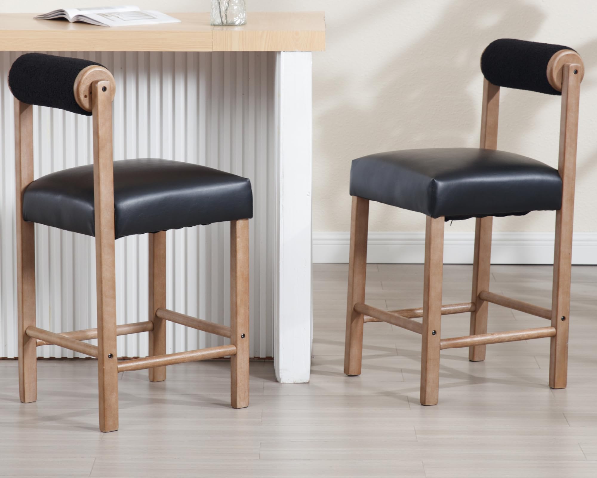 VESCASA 26.5"H Mid Century Modern Faux Leather Counter Height Stools Set of 2 - 5788