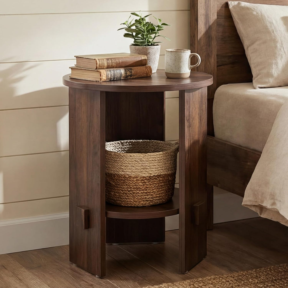 20"H Round 2-Tier Walnut Accent & Side Table