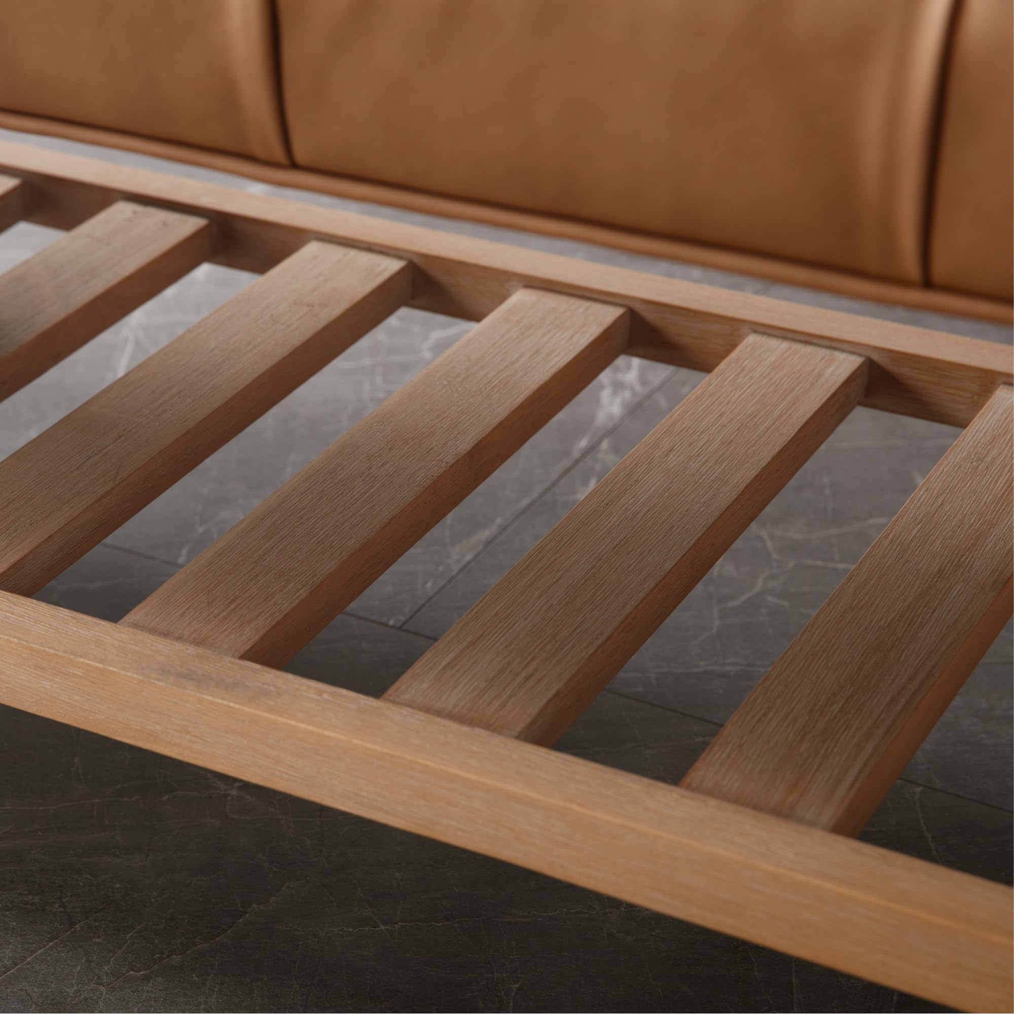 Wood slat shelf close-up