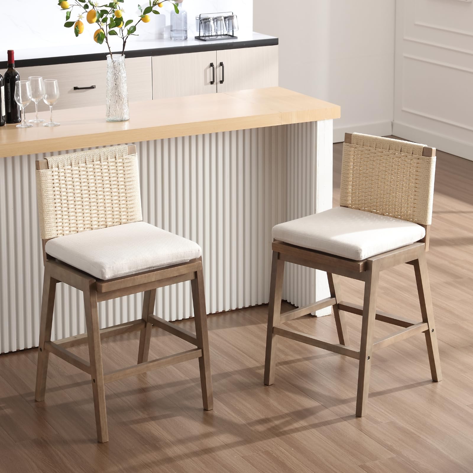 Kmax 27.25" Woven Linen Counter Height Bar Stools Set of 2 - 5743CS
