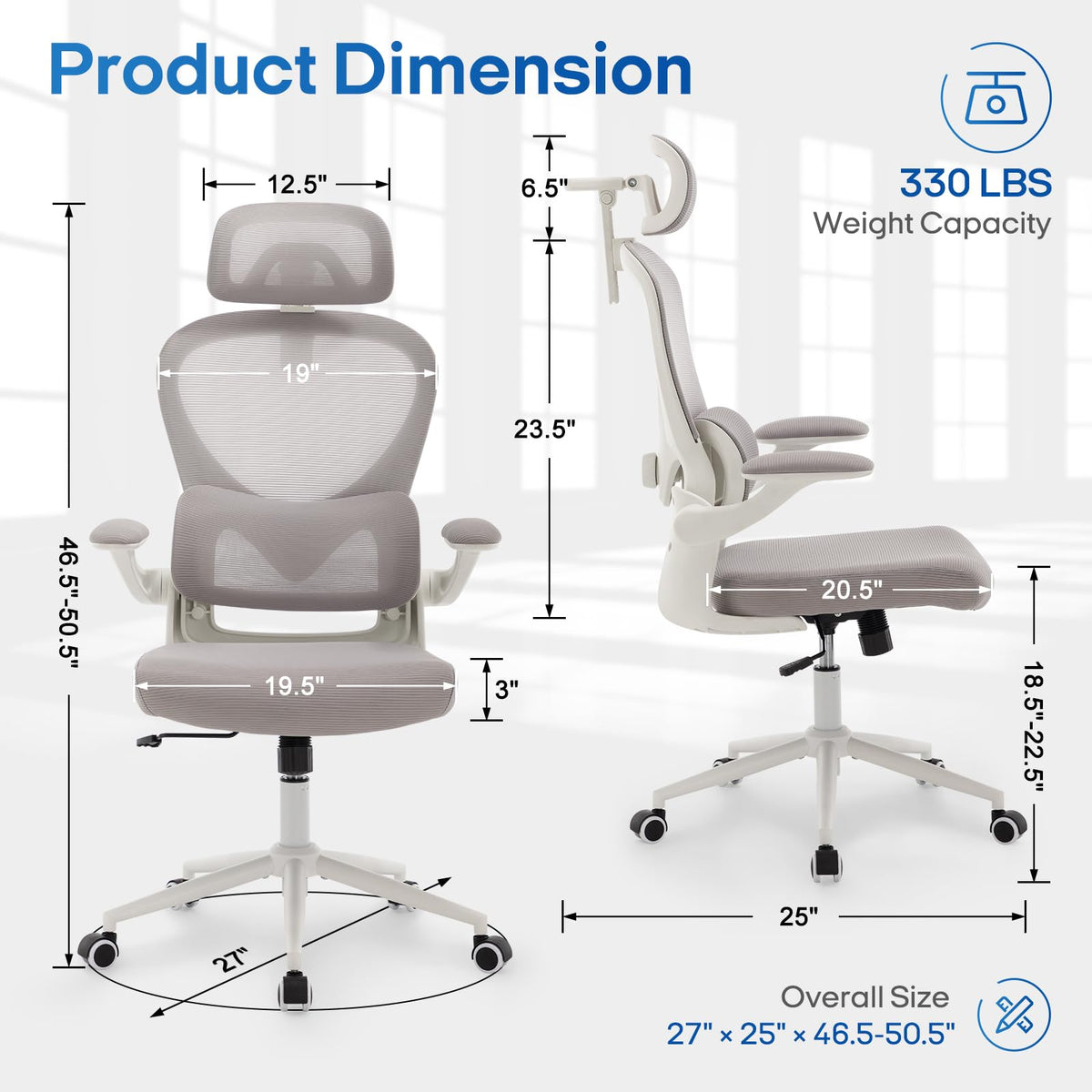 Ergonomic High Back Mesh Office Chair with 4D Headrest & Flip-Up Arms