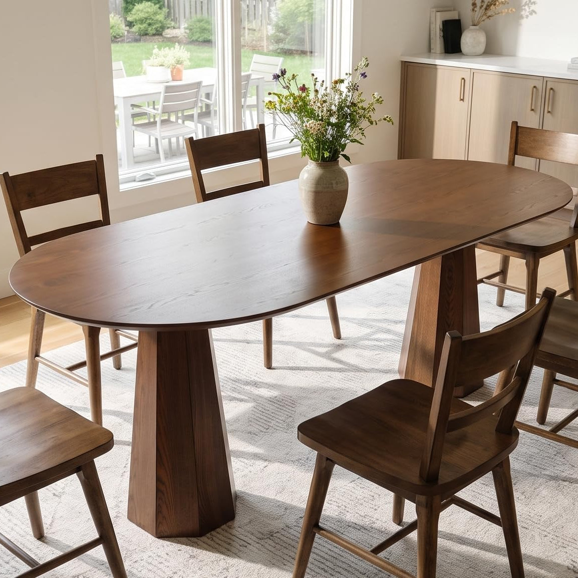 71" Oval Farmhouse Pedestal Dining Table for 6-8