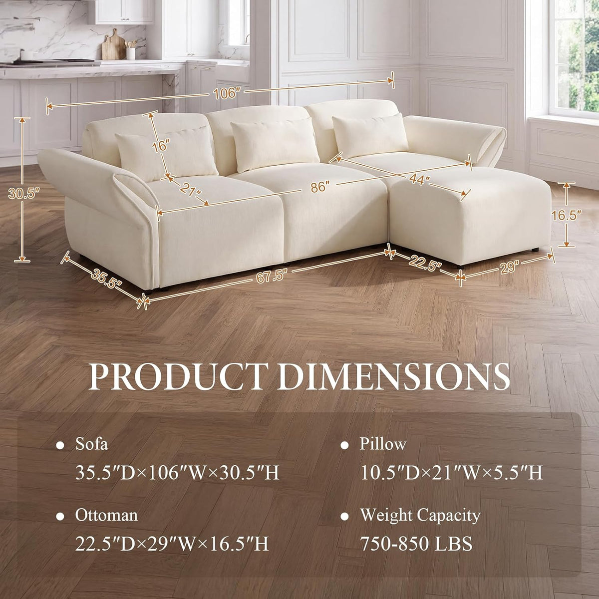 Chenille Modular Sectional Sofa with Deep Seats and Ottoman