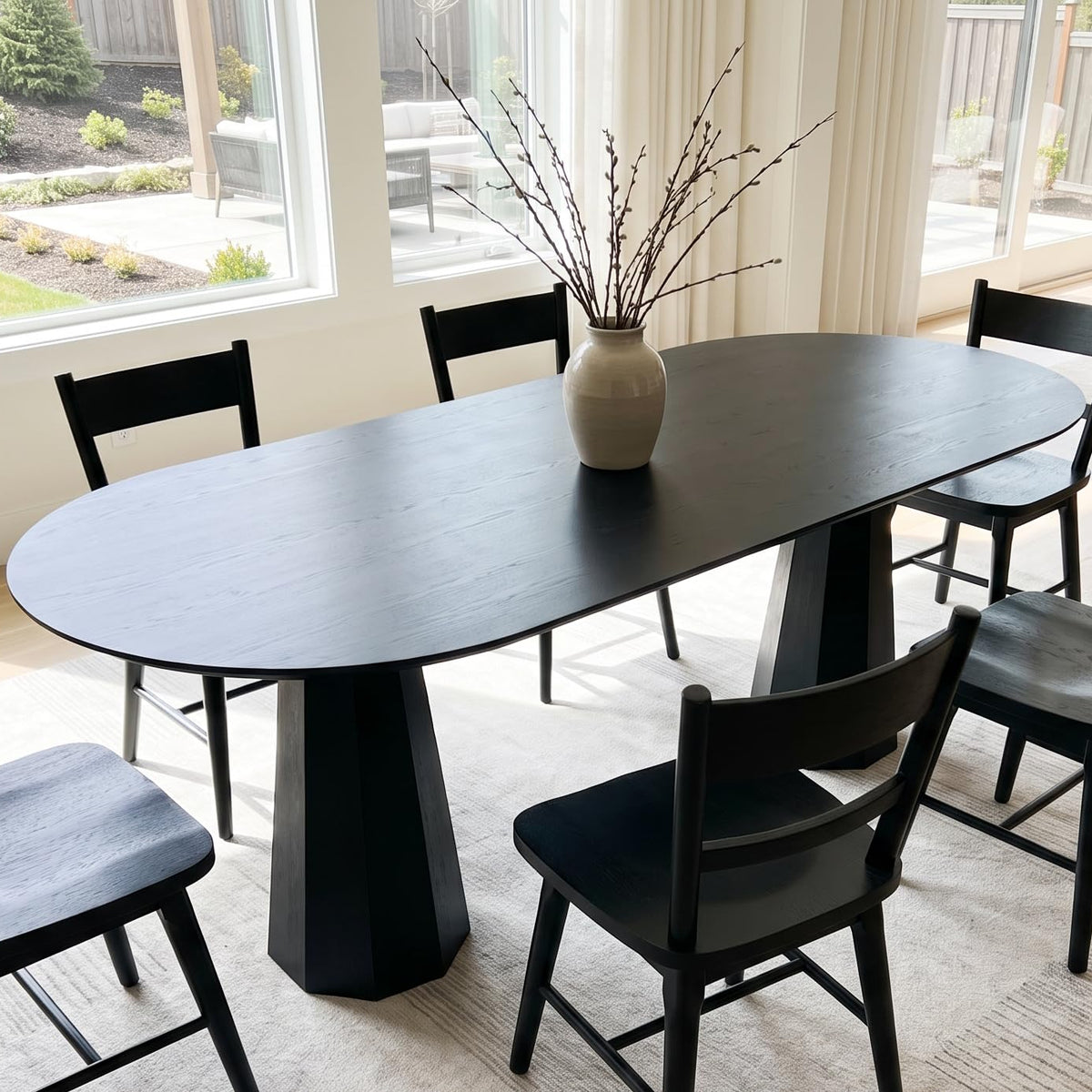 71" Oval Farmhouse Pedestal Dining Table for 6-8