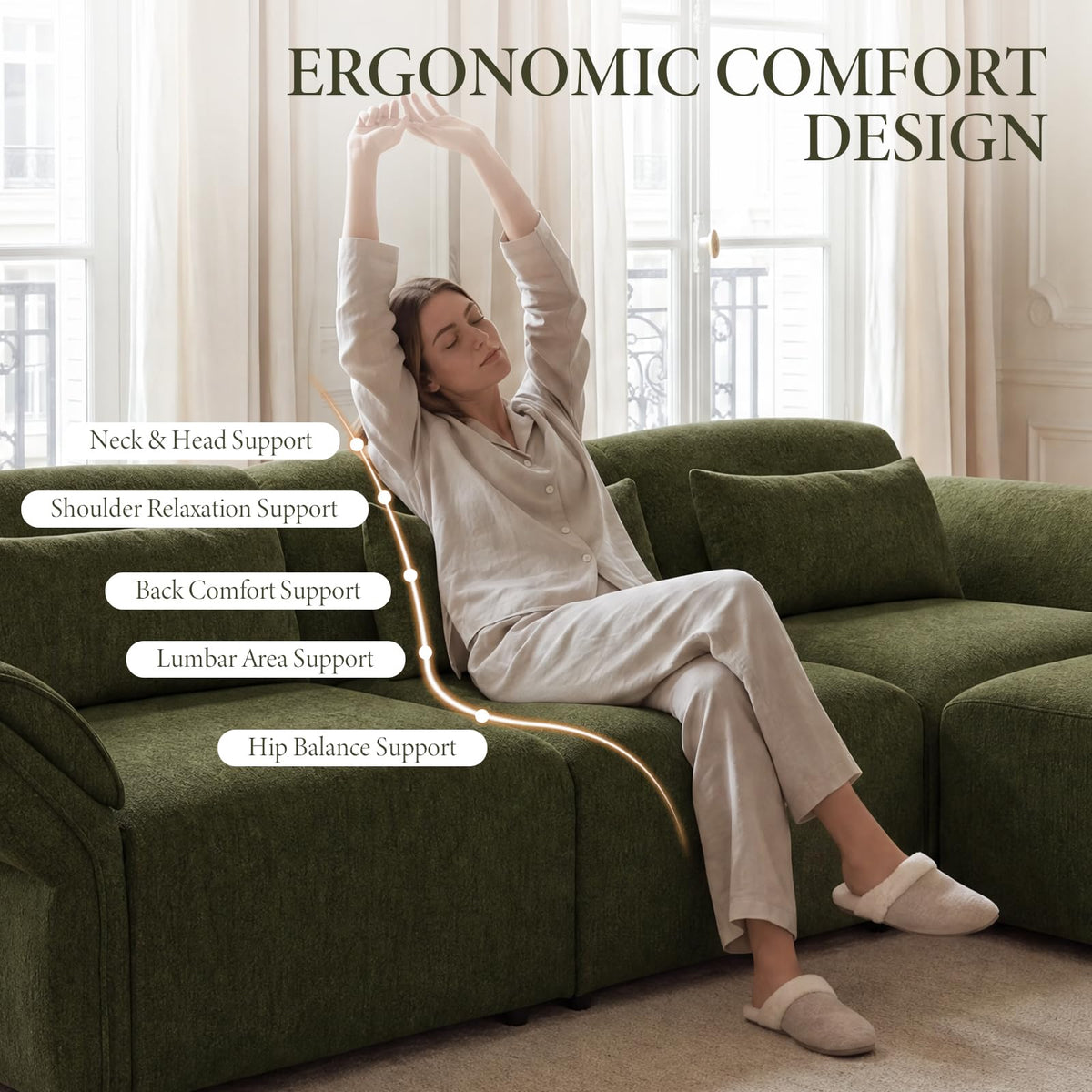 Chenille Modular Sectional Sofa with Deep Seats and Ottoman