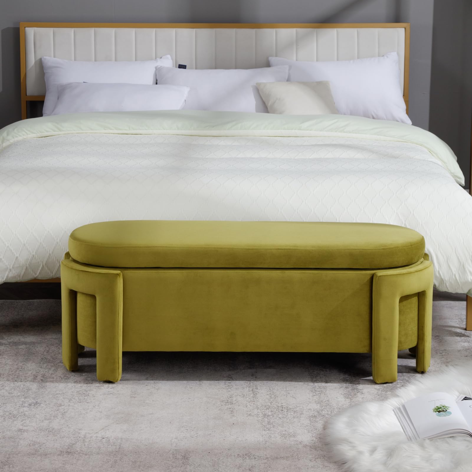 Beige/cream headboard with bench