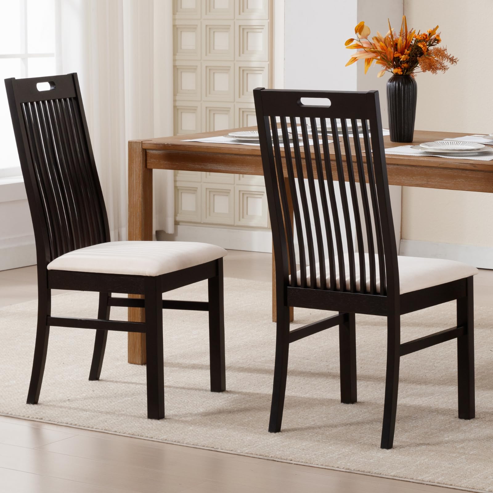 CIMOTA Farmhouse Walnut Wood Dining Chairs Set of 2 - 8131DC