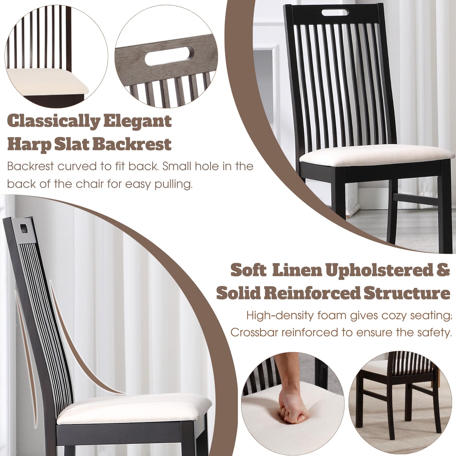 CIMOTA Farmhouse Walnut Wood Dining Chairs Set of 2 - 8131DC