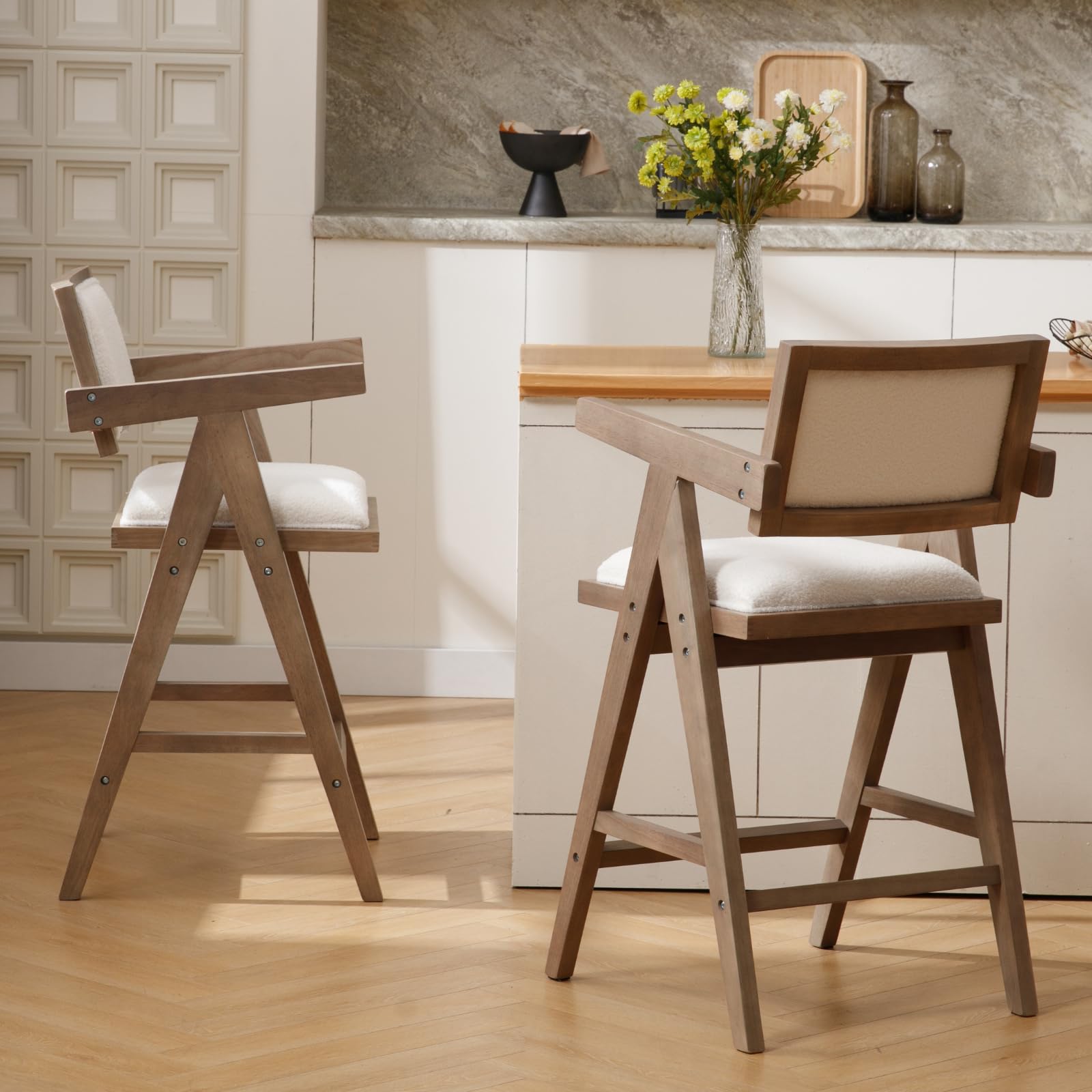 CIMOTA 26” Upholstered Linen Counter Stools Set of 2 - 5804