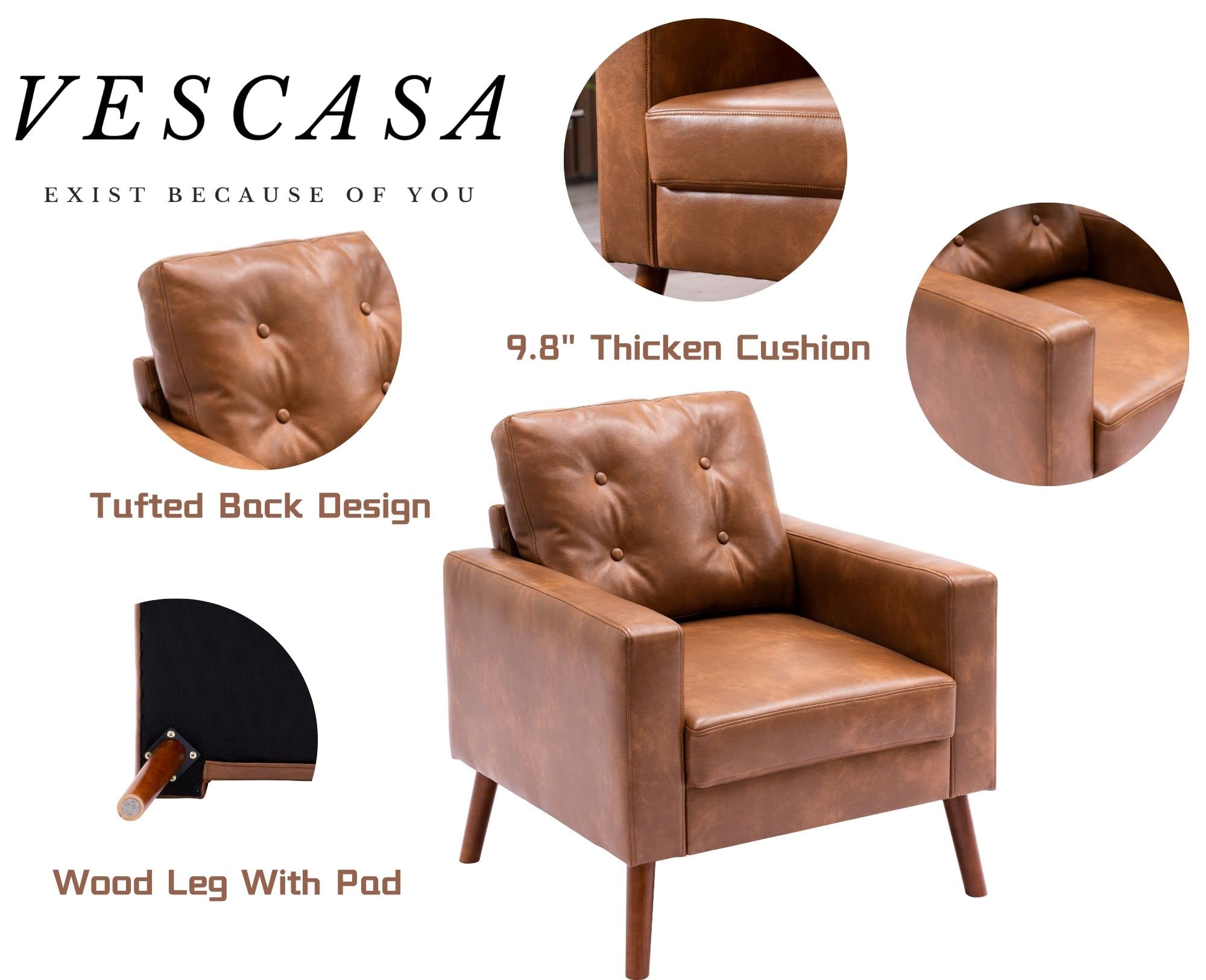 VESCASA Mid Century Modern Tufted Accent Chair 1 PCS - XX16AC