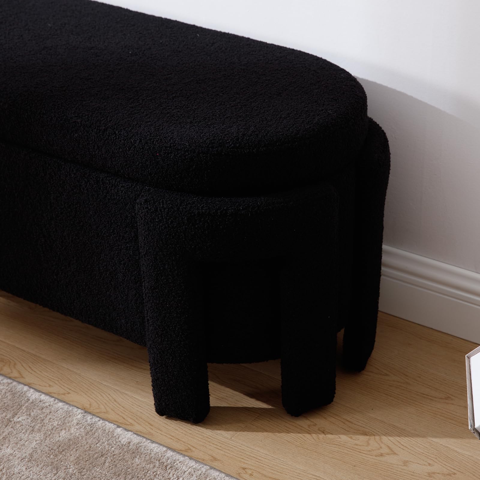 Close-up of black bench leg