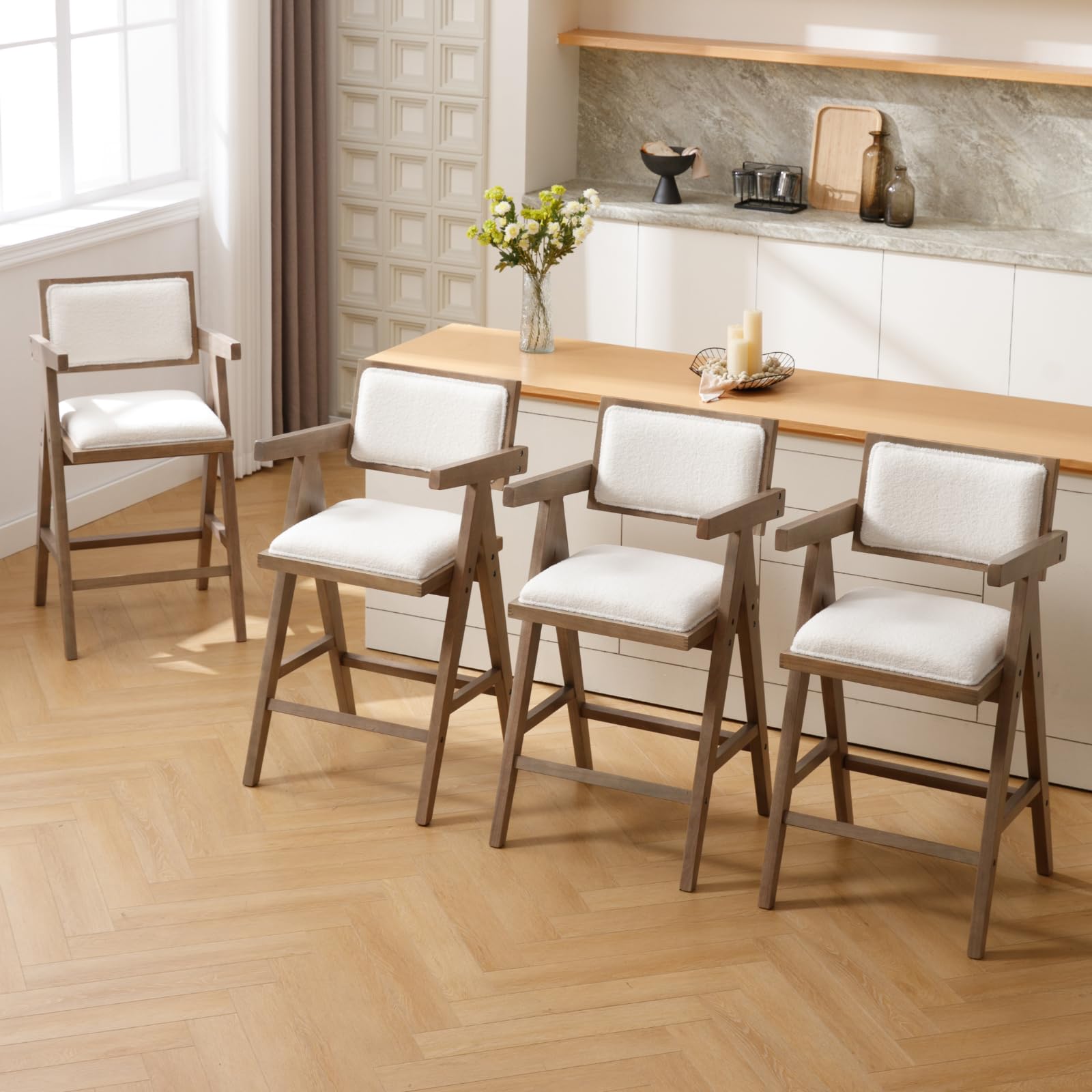 CIMOTA 26” Upholstered Linen Counter Stools Set of 2 - 5804