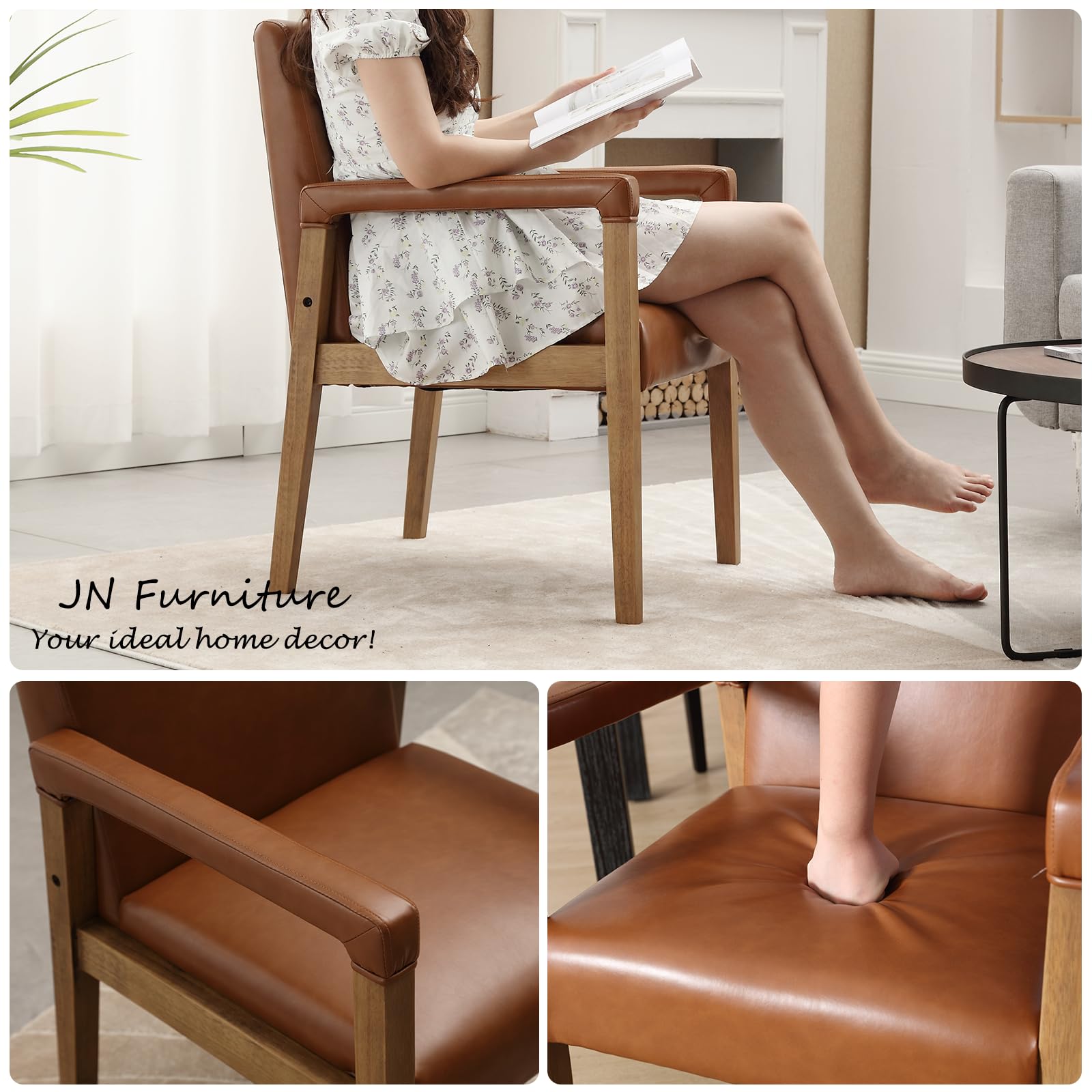 Janoray Mid Century Faux Leather  Dining Chairs Set of 2 - 1927DC