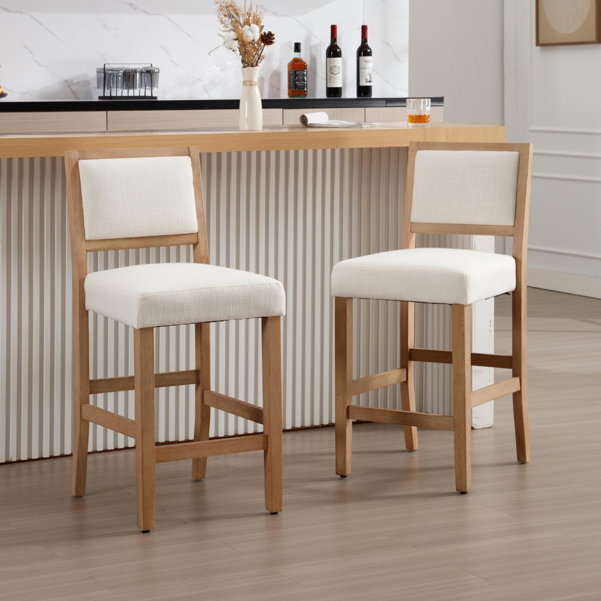 Janoray Farmhouse Upholstered Counter Stools Set of 2 - 57472CS