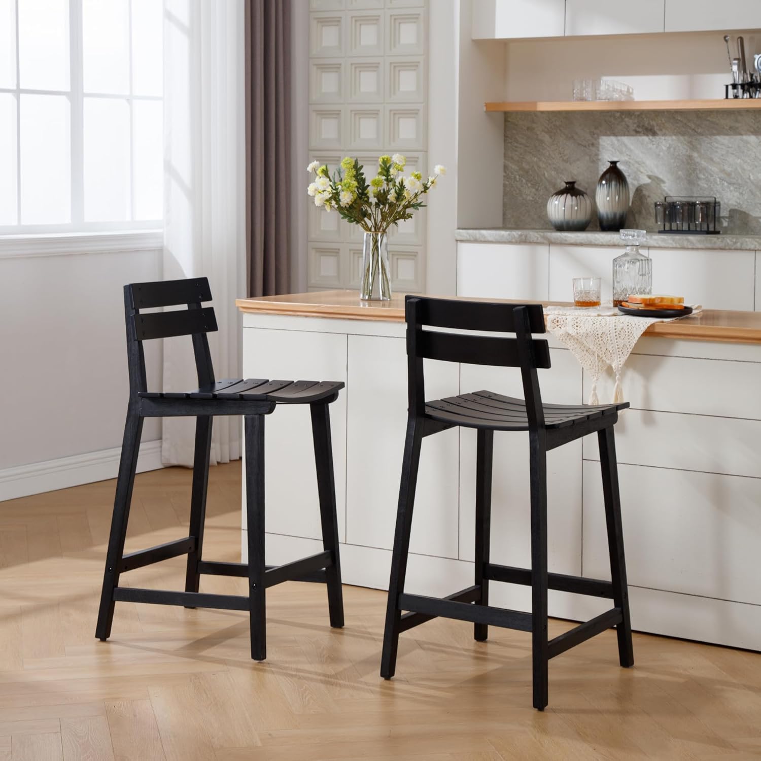 Kmax 26" H Black Wooden Counter Height Bar Stools Set of 2 - 7064CS
