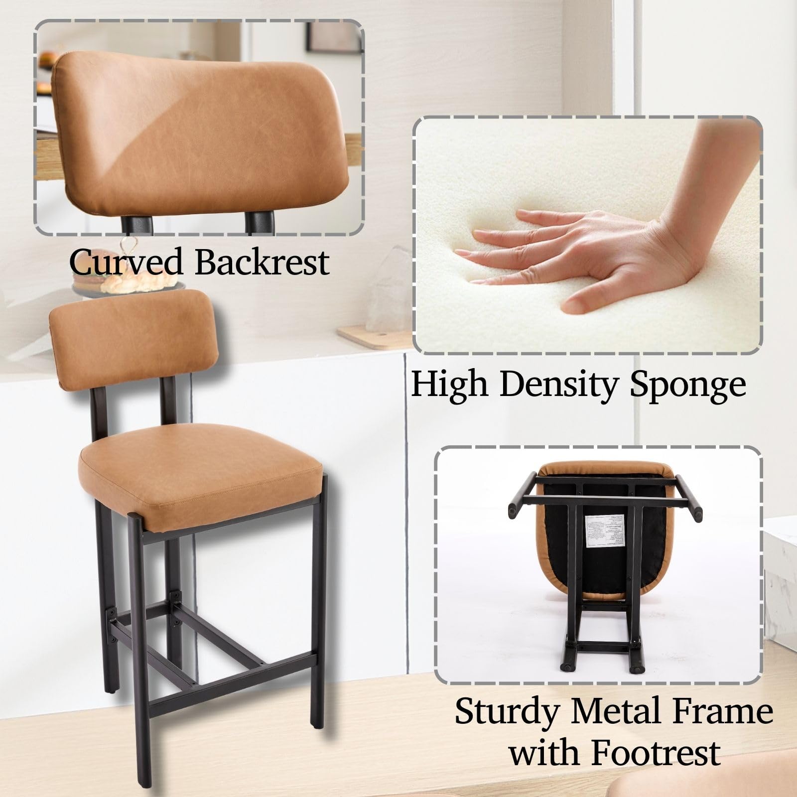 VESCASA 26"H Leather Counter Stools stools  Set of 2 - 24807CS