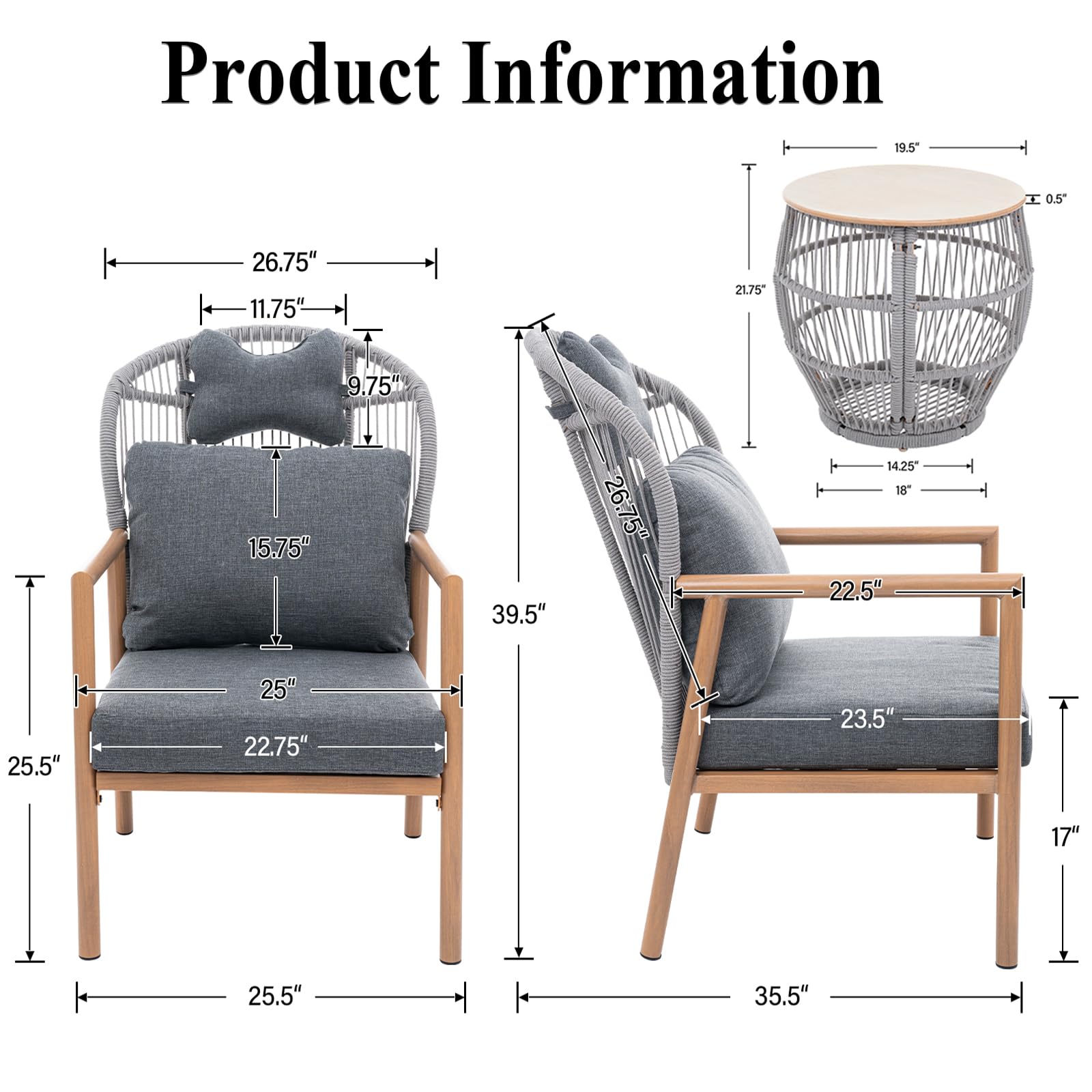 Outdoor Furniture Set with Storage Table 3 PCS - 25001SE