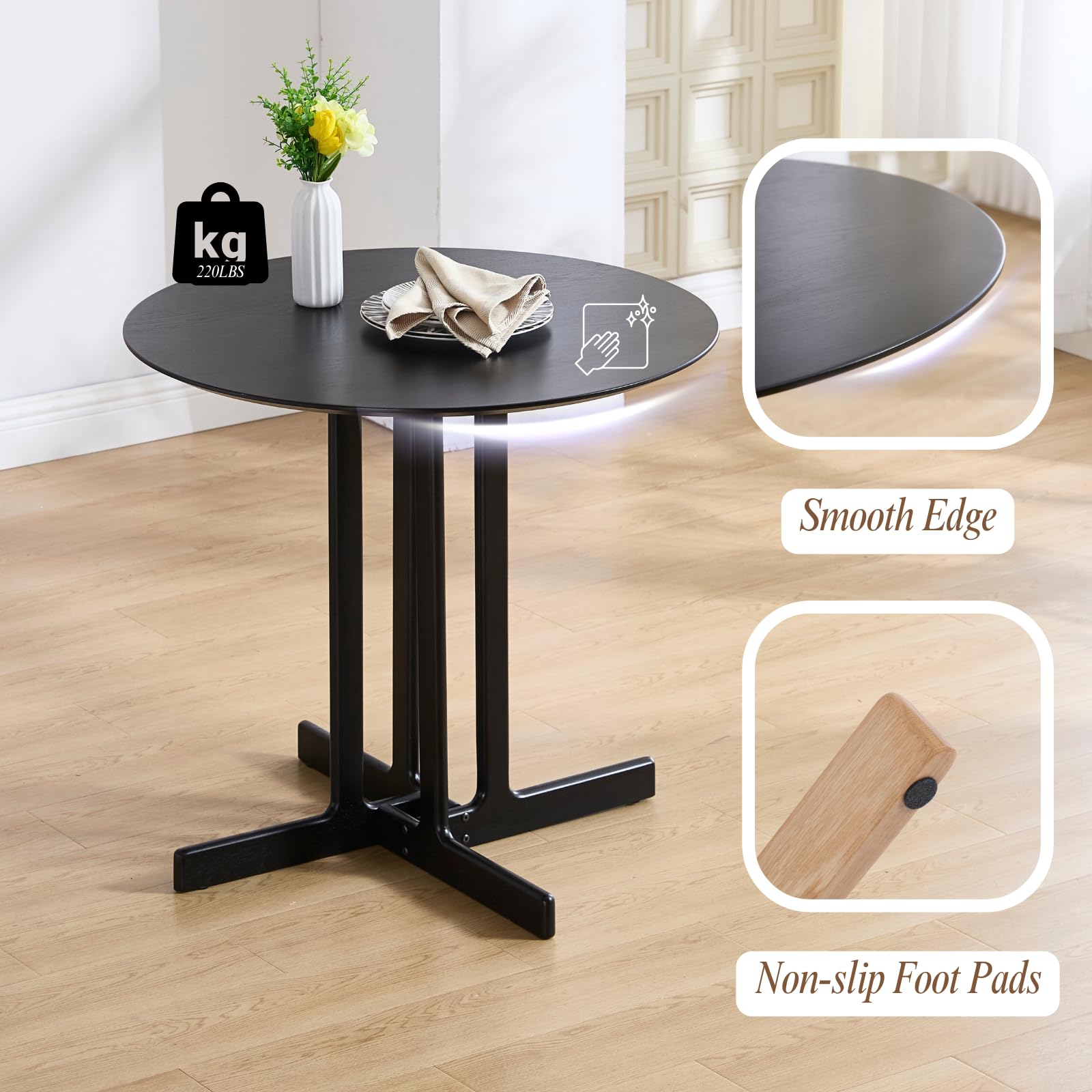 Kmax 31.5" Wide Small Round Black Dining Table