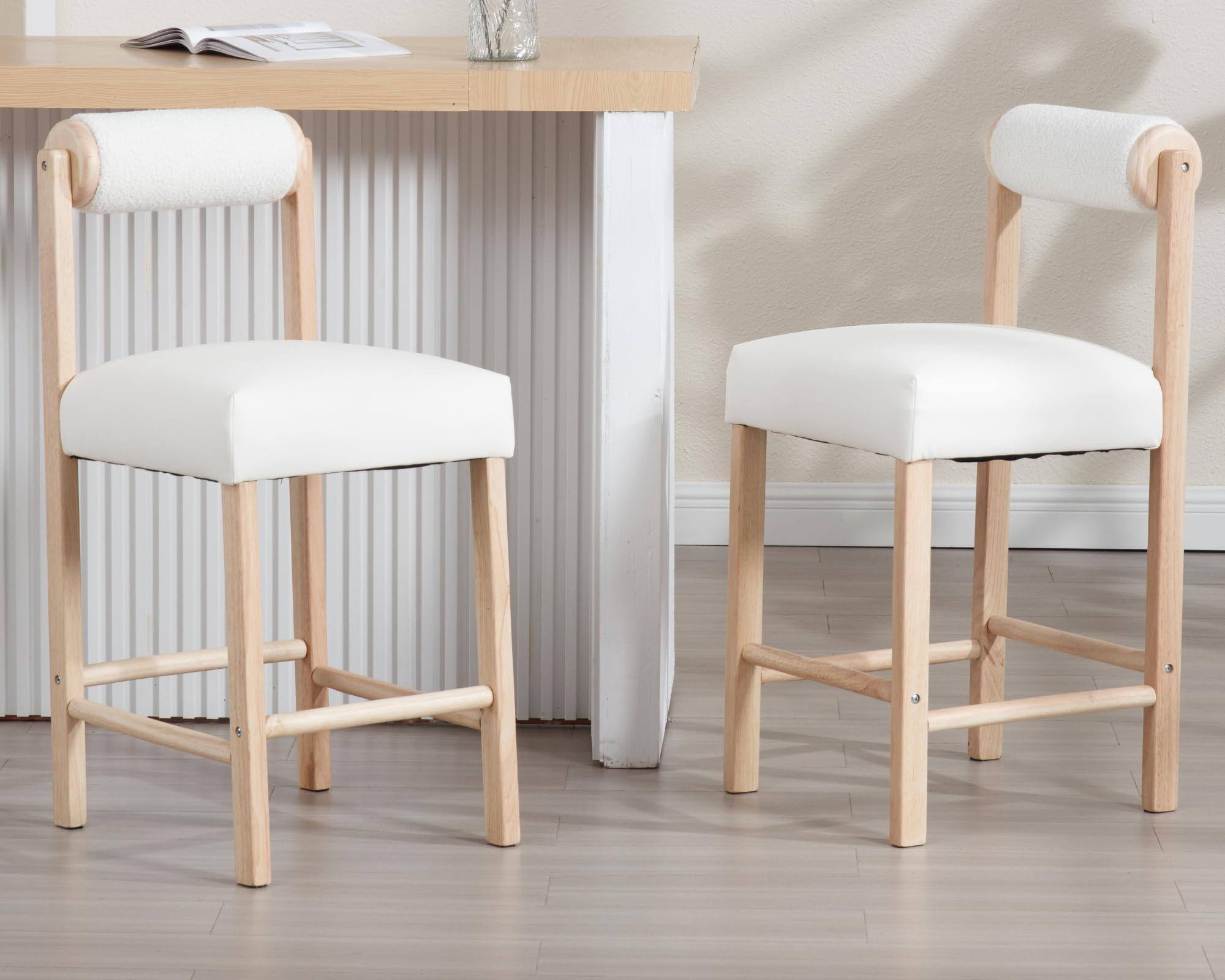 VESCASA 26.5"H Mid Century Modern Faux Leather Counter Height Stools Set of 2 - 5788